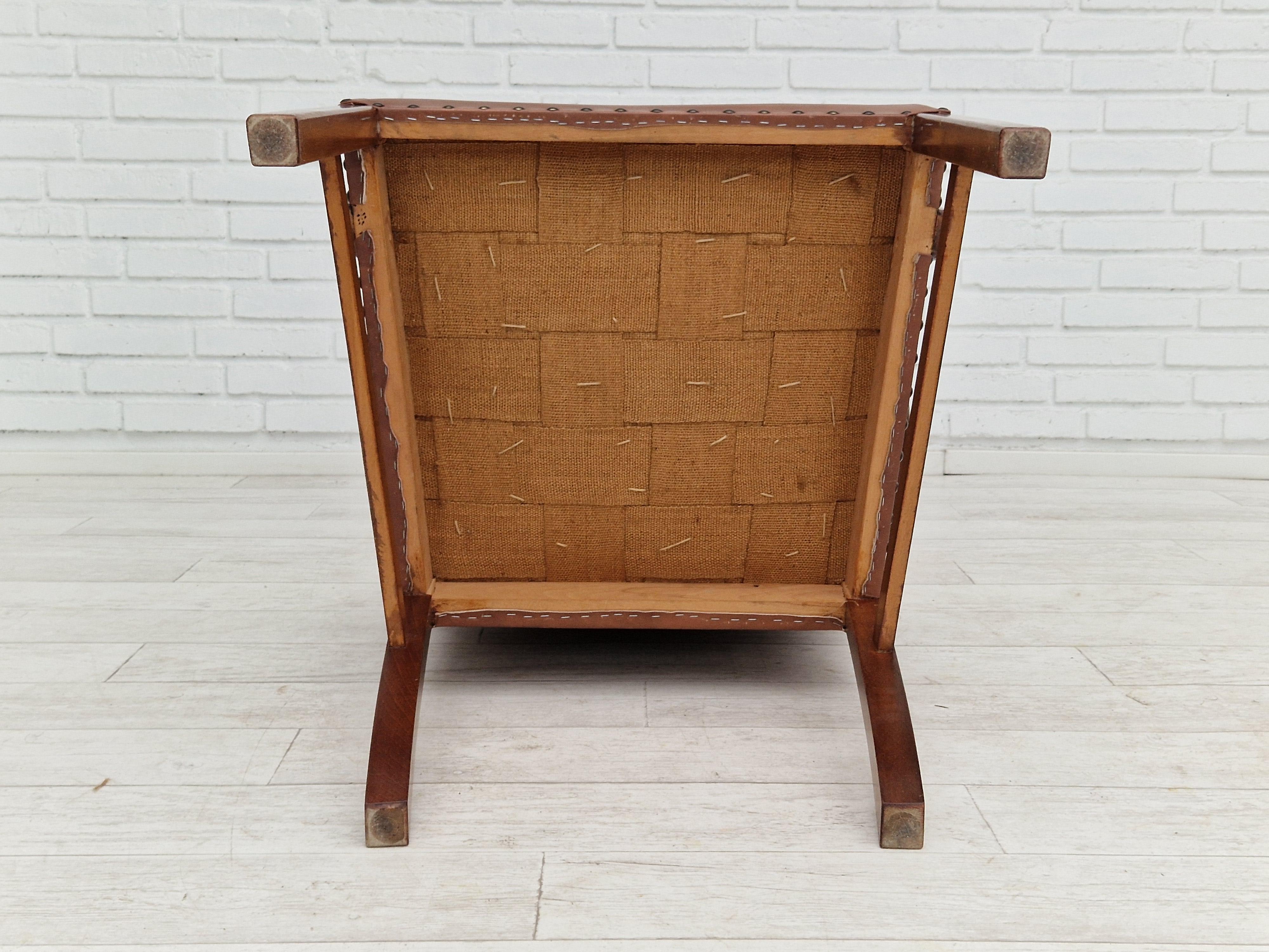 1950s, Danish Vintage Armchair, Original Condition, Leather, Beechwood 10