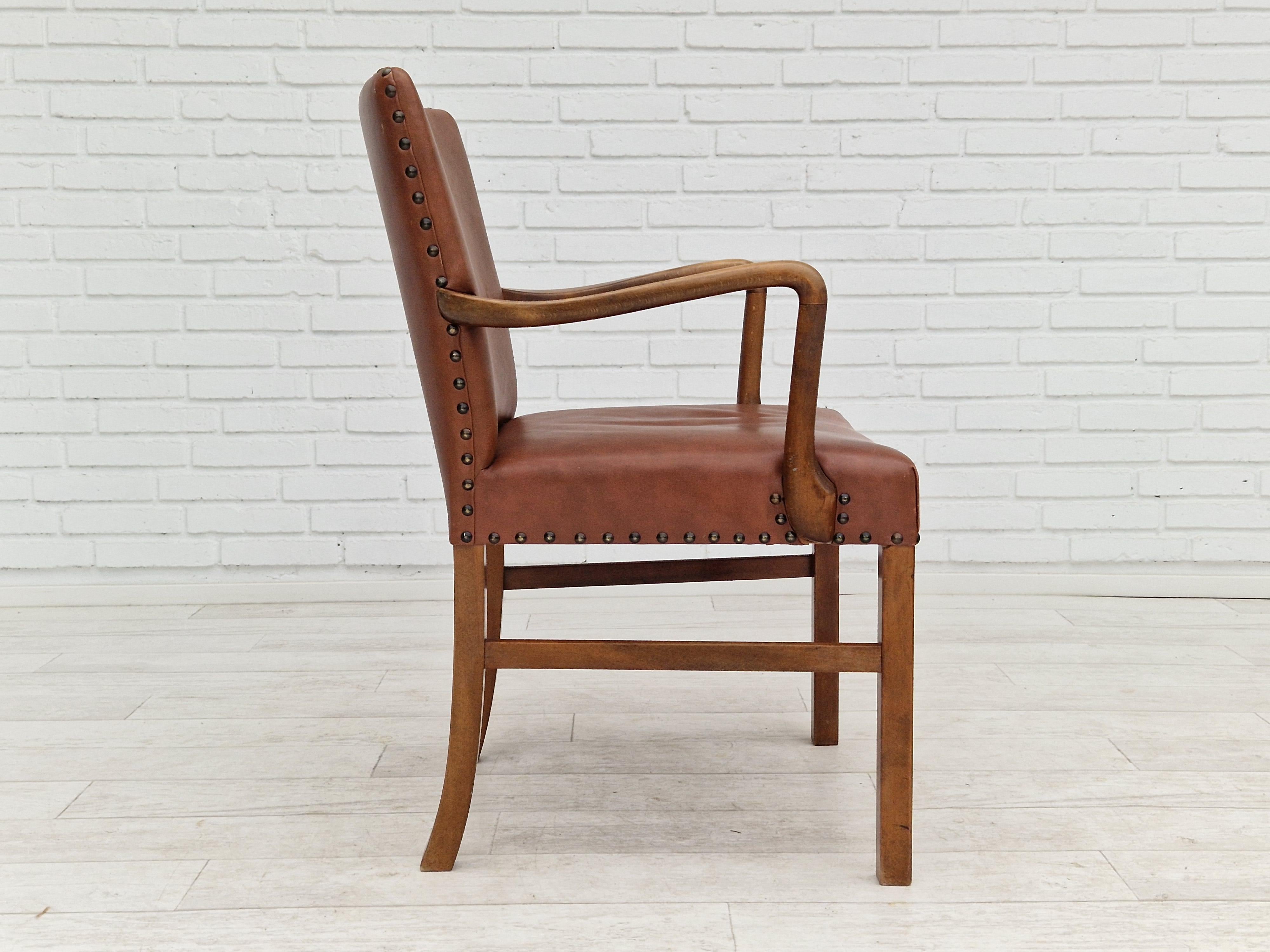 1950s, Danish Vintage Armchair, Original Condition, Leather, Beechwood 1