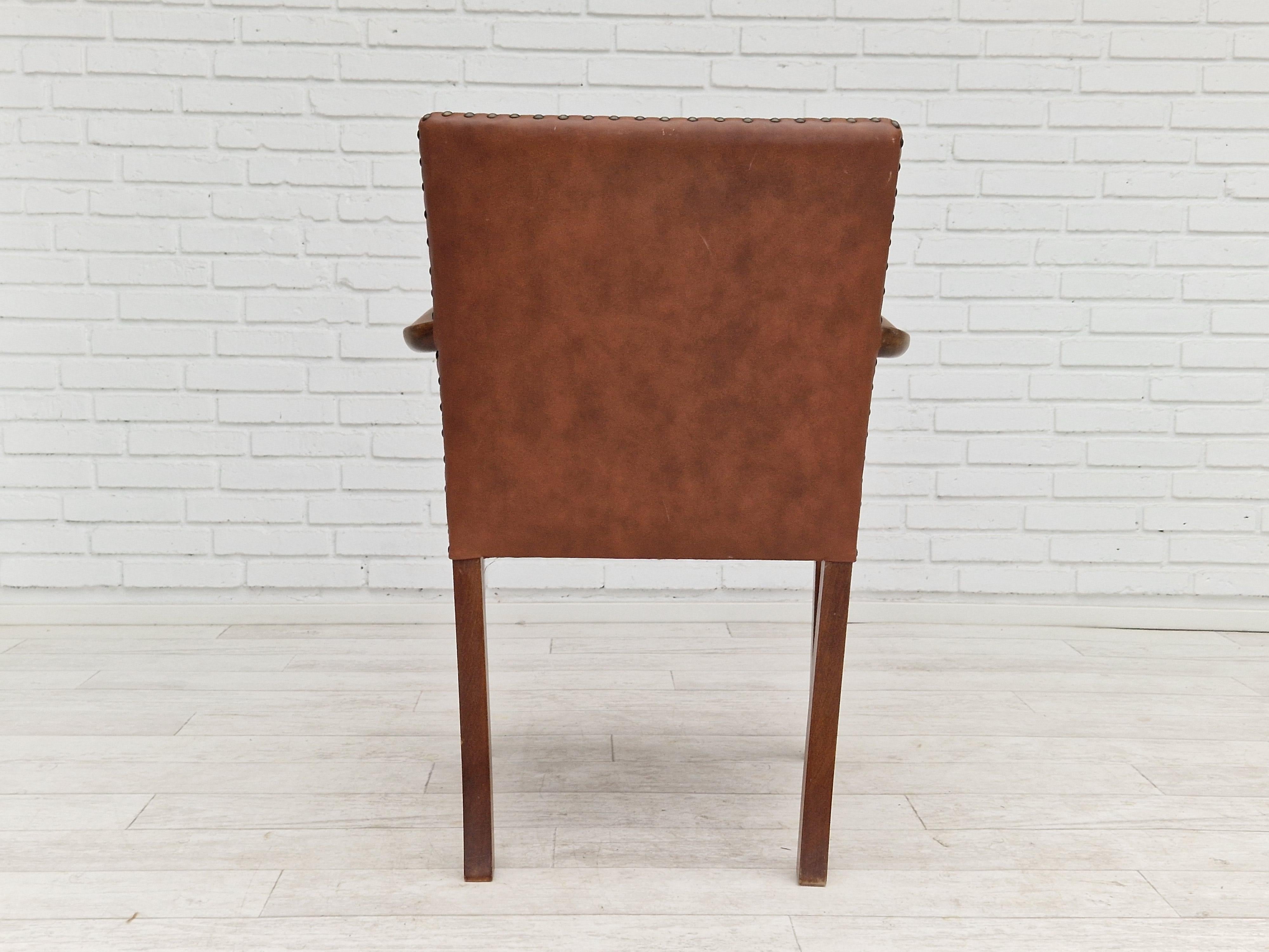 1950s, Danish Vintage Armchair, Original Condition, Leather, Beechwood 2
