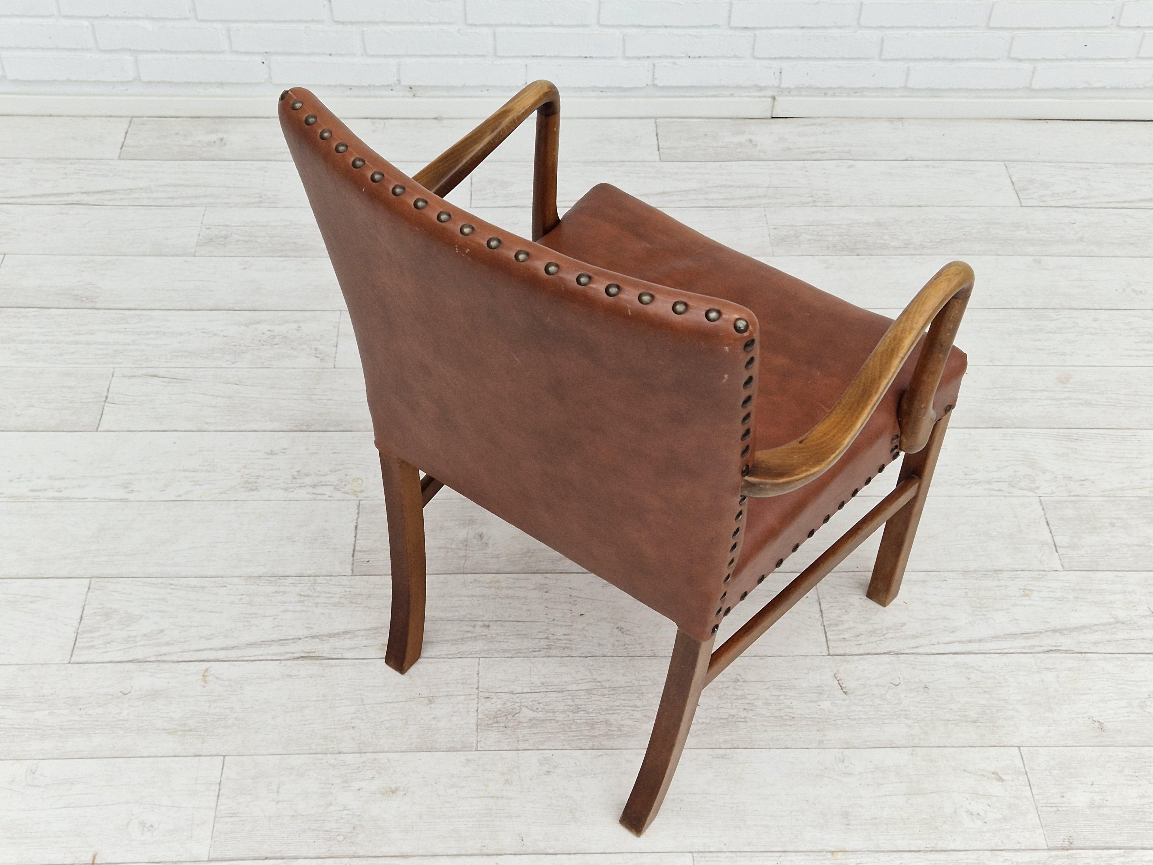 1950s, Danish Vintage Armchair, Original Condition, Leather, Beechwood 3