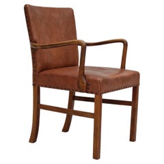 1950s, Danish Vintage Armchair, Original Condition, Leather, Beechwood