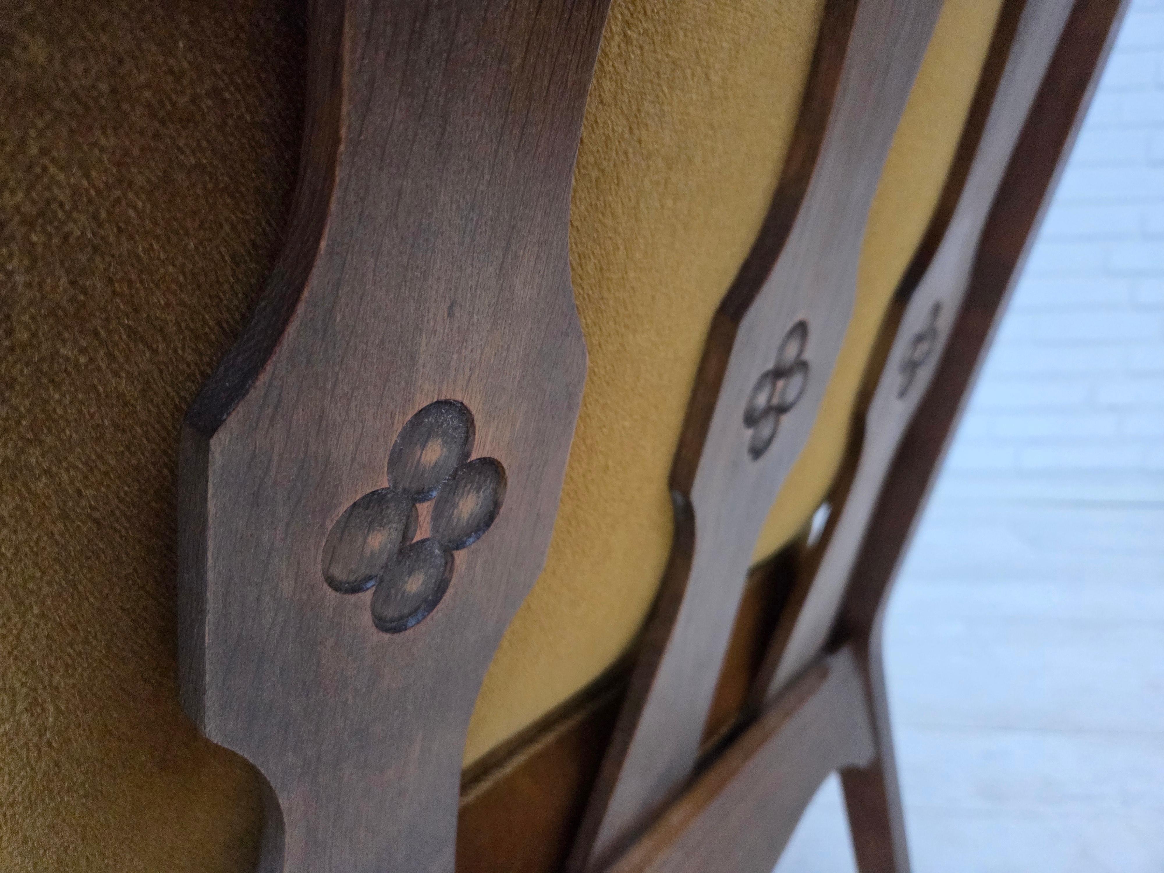 1950s, Danish vintage armchair, original green furniture velour, oak wood. For Sale 10