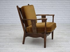 1950s, Danish vintage armchair, original green furniture velour, oak wood.