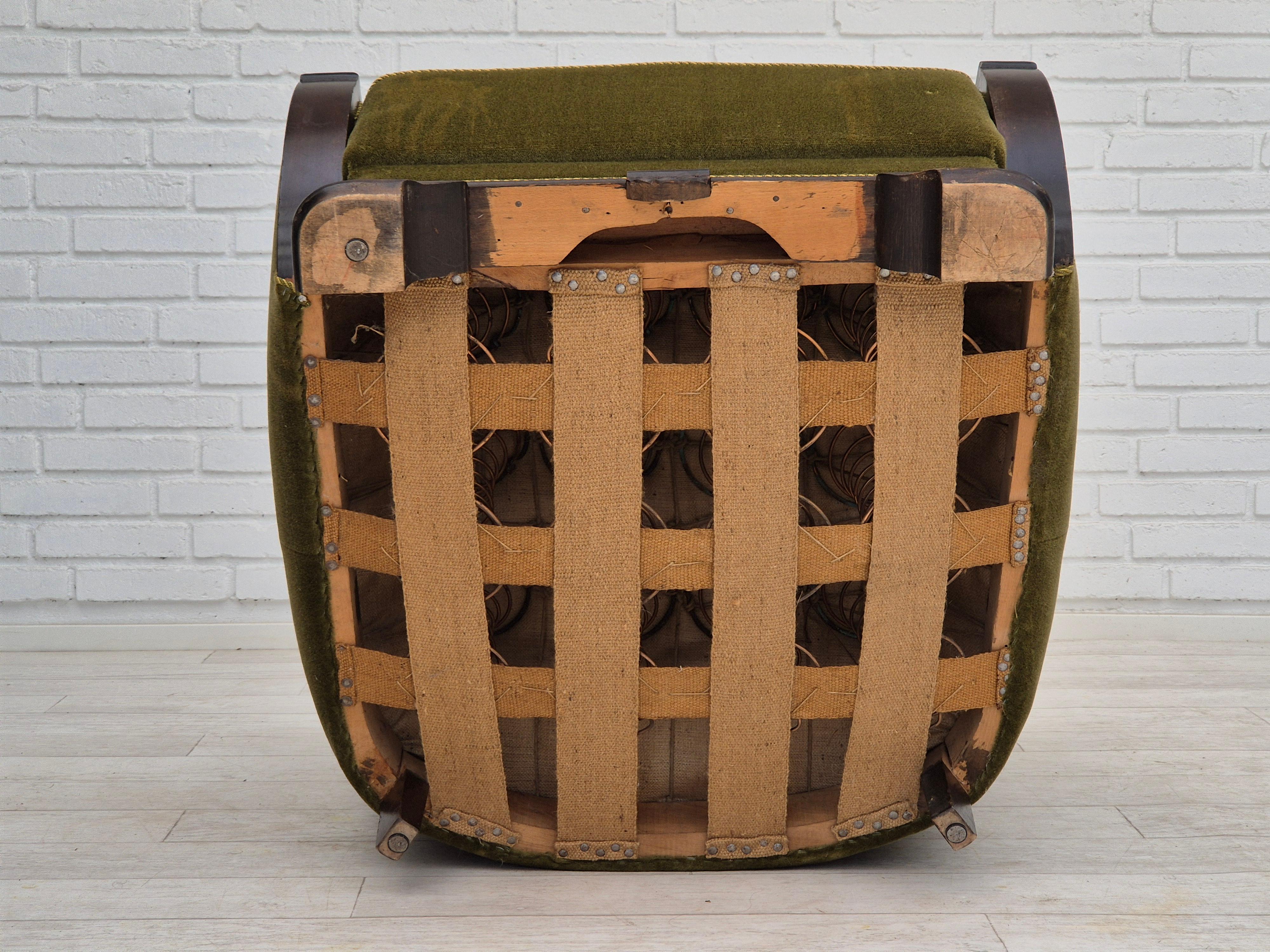 1950s, Danish vintage chair, furniture velour, oak wood. For Sale 6