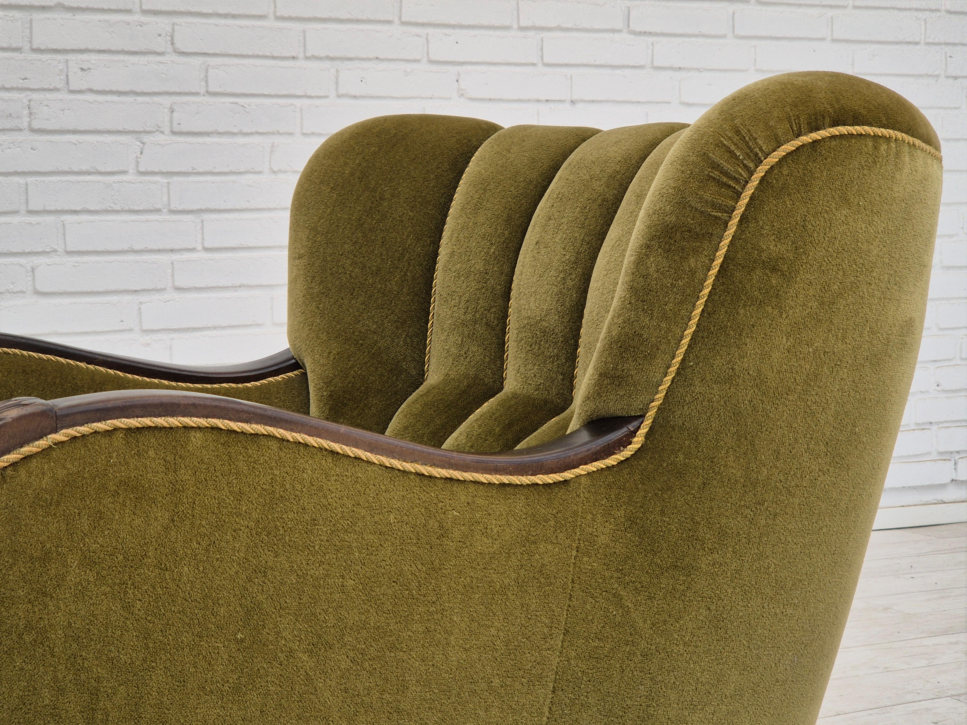 1950s, Danish vintage chair, furniture velour, oak wood. For Sale 12