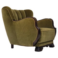 1950s, Danish vintage chair, furniture velour, oak wood.