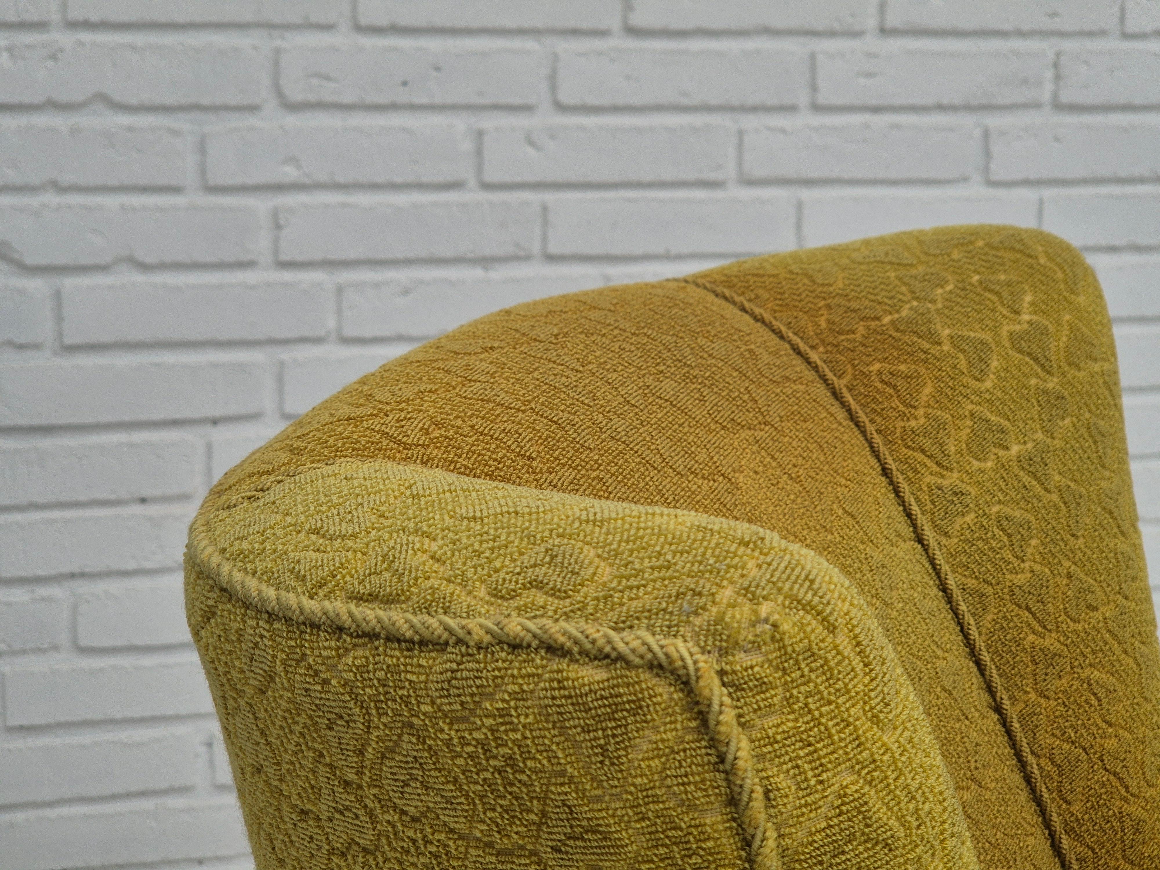 1950s, Danish vintage chair, light green wool fabric, beech wood. For Sale 5