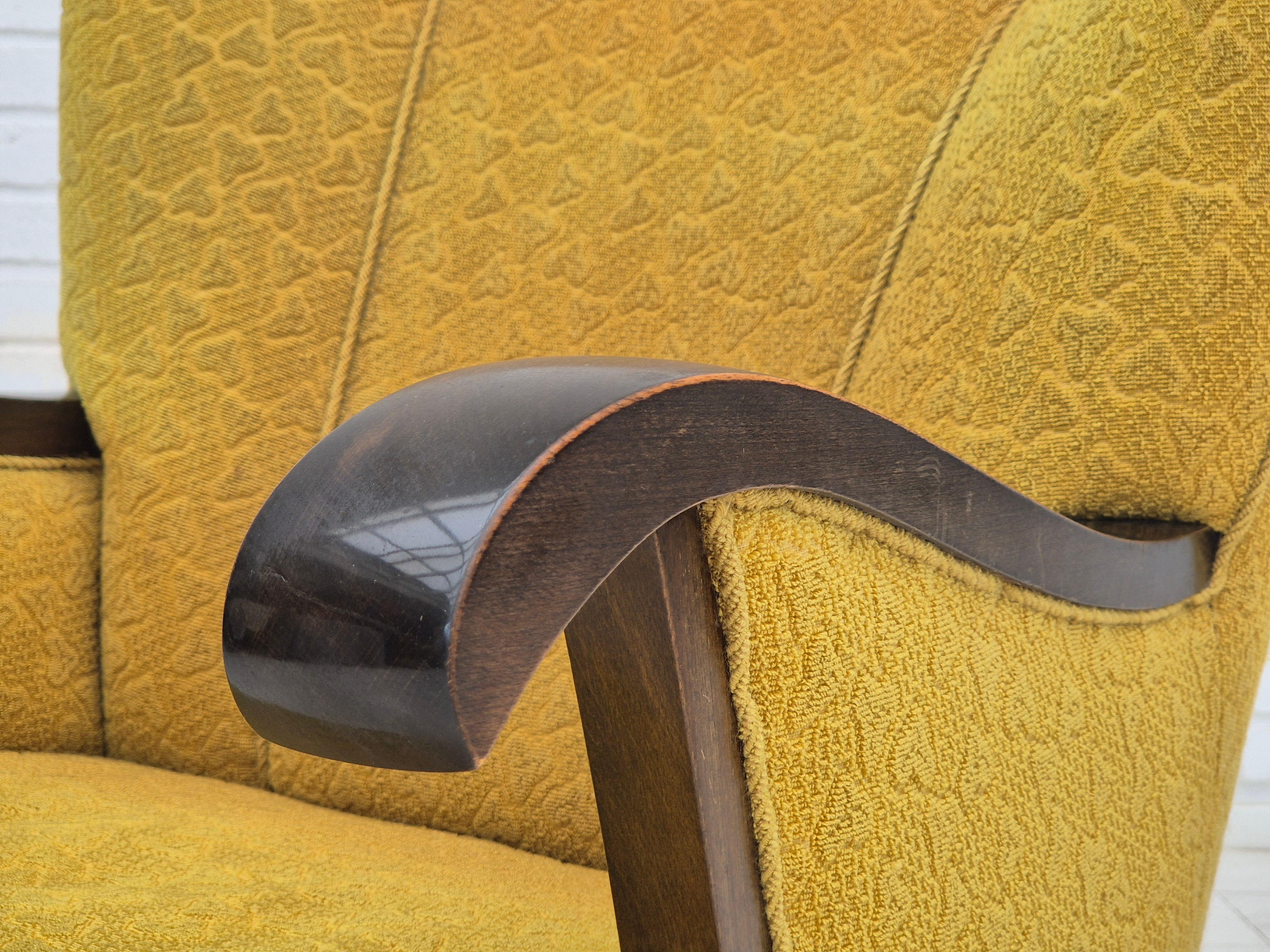 1950s, Danish vintage chair, light green wool fabric, beech wood. For Sale 8