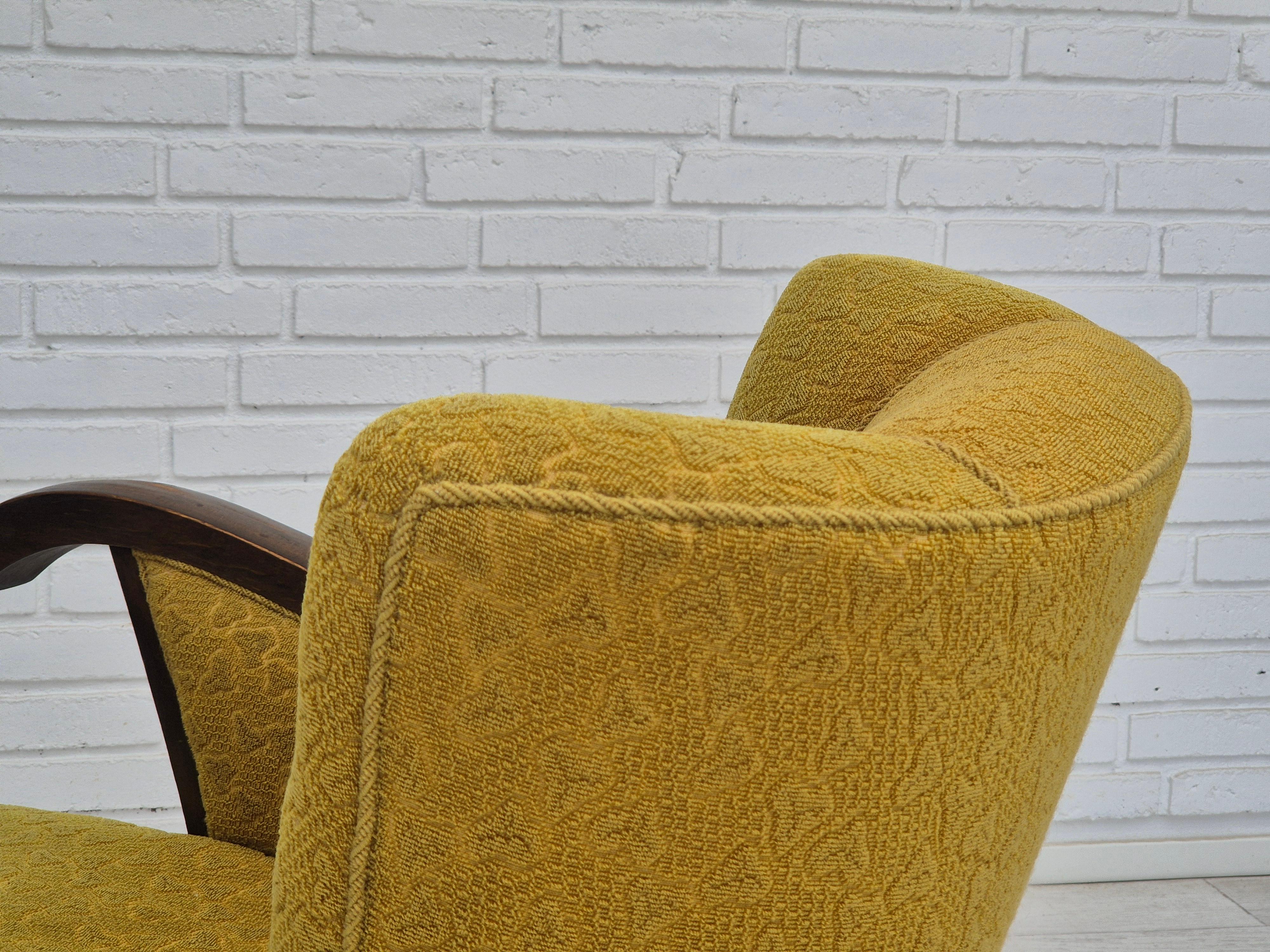 1950s, Danish vintage chair, light green wool fabric, beech wood. For Sale 10
