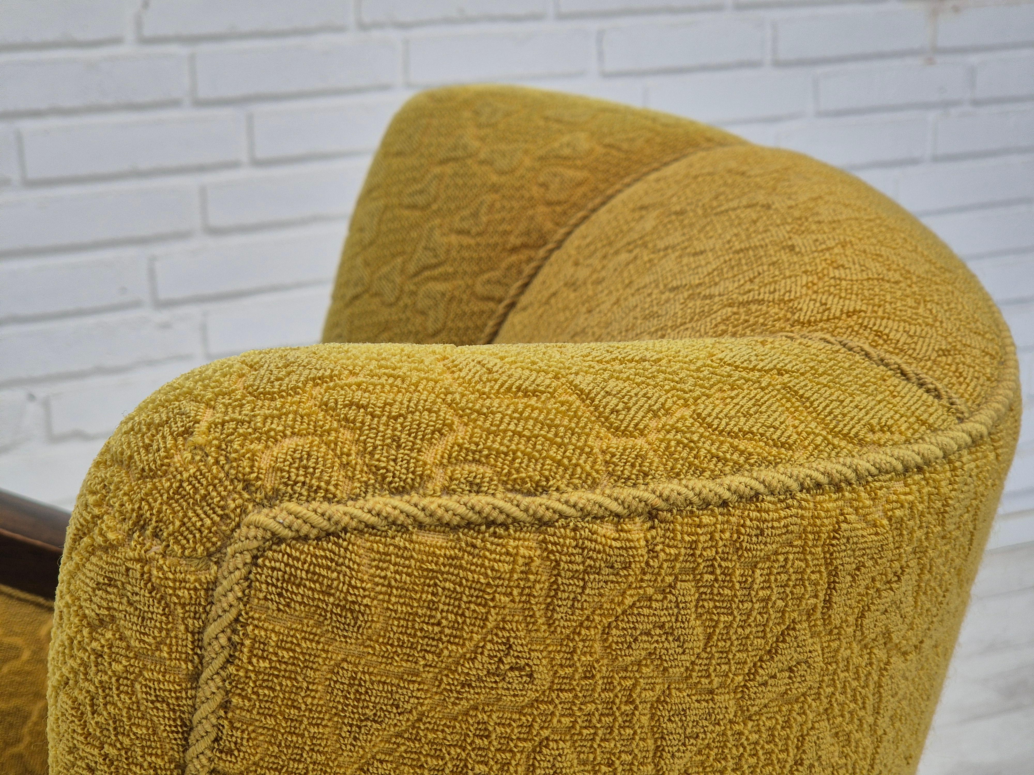 1950s, Danish vintage chair, light green wool fabric, beech wood. For Sale 11