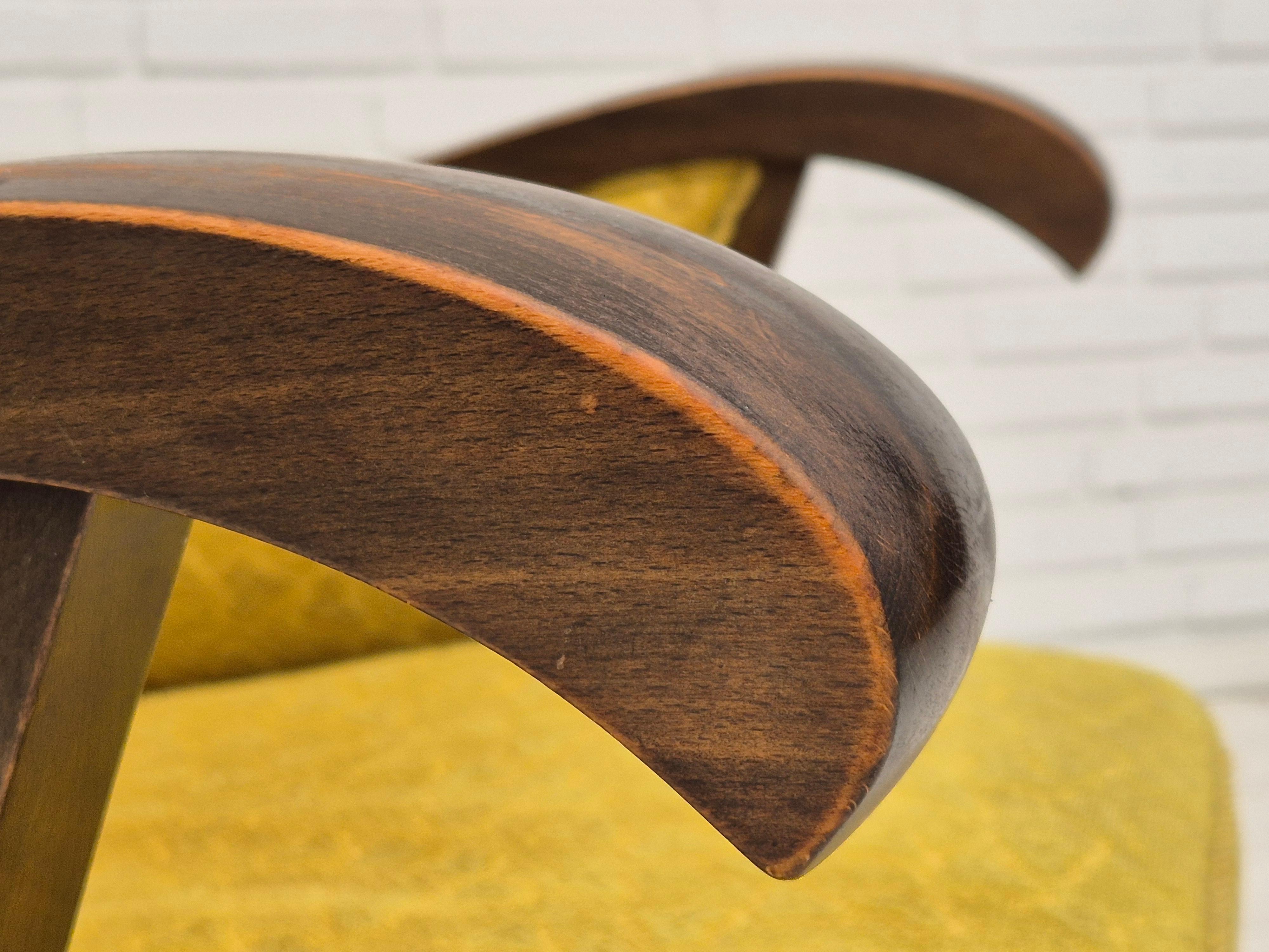 1950s, Danish vintage chair, light green wool fabric, beech wood. For Sale 12