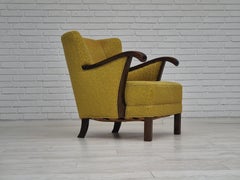 1950s, Danish vintage chair, light green wool fabric, beech wood.