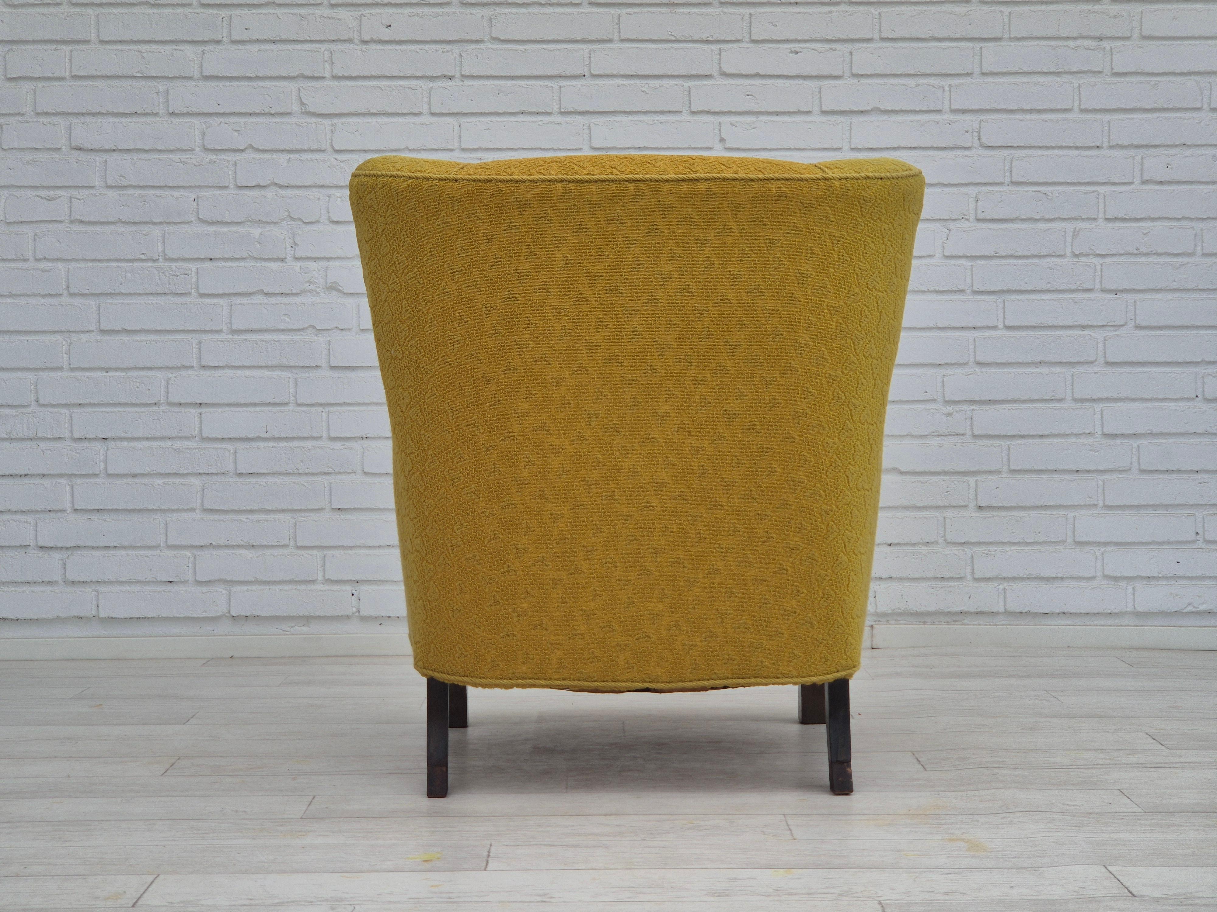 Mid-20th Century 1950s, Danish vintage chair, light green wool fabric, beech wood. For Sale