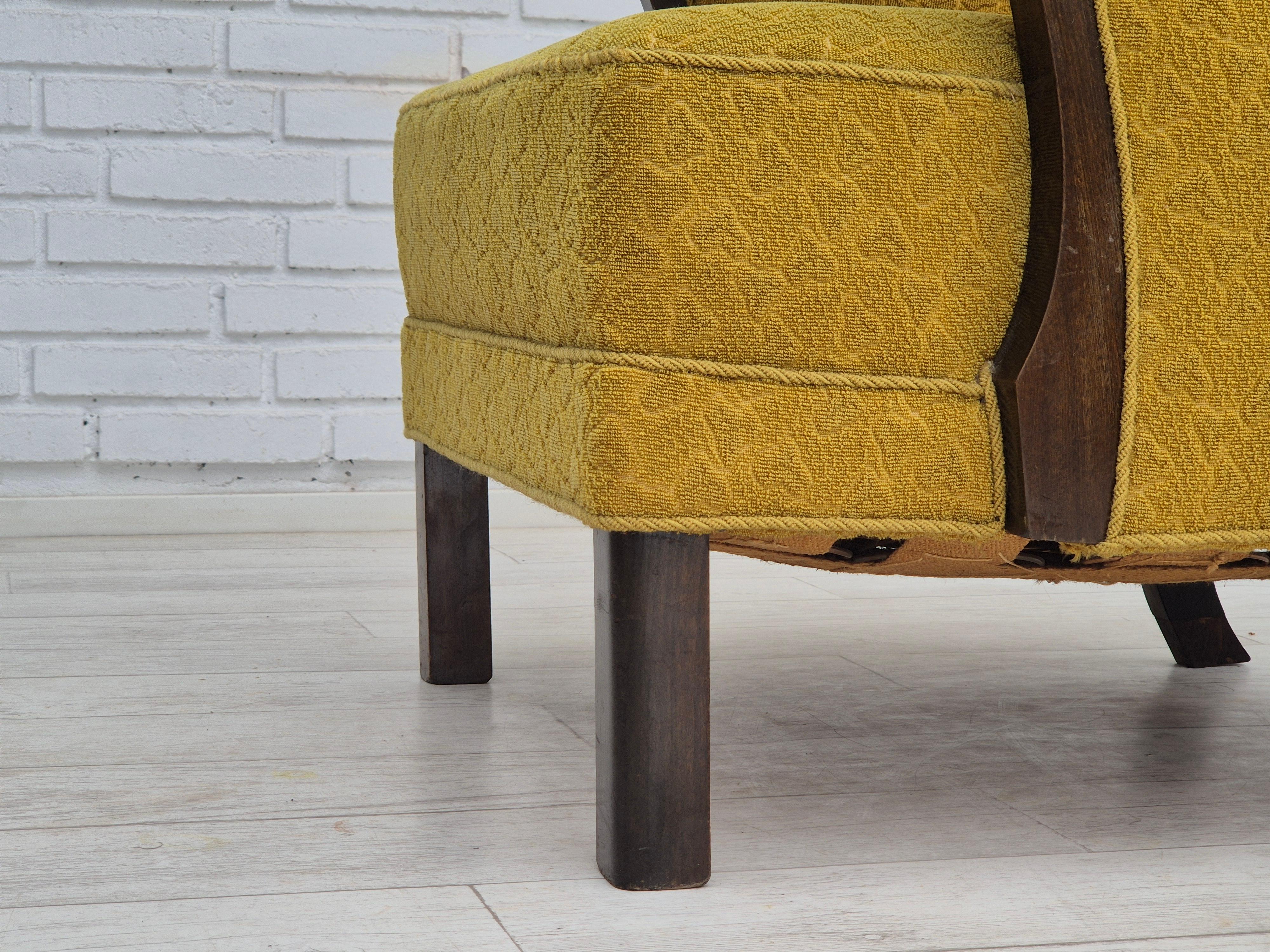 1950s, Danish vintage chair, light green wool fabric, beech wood. For Sale 1