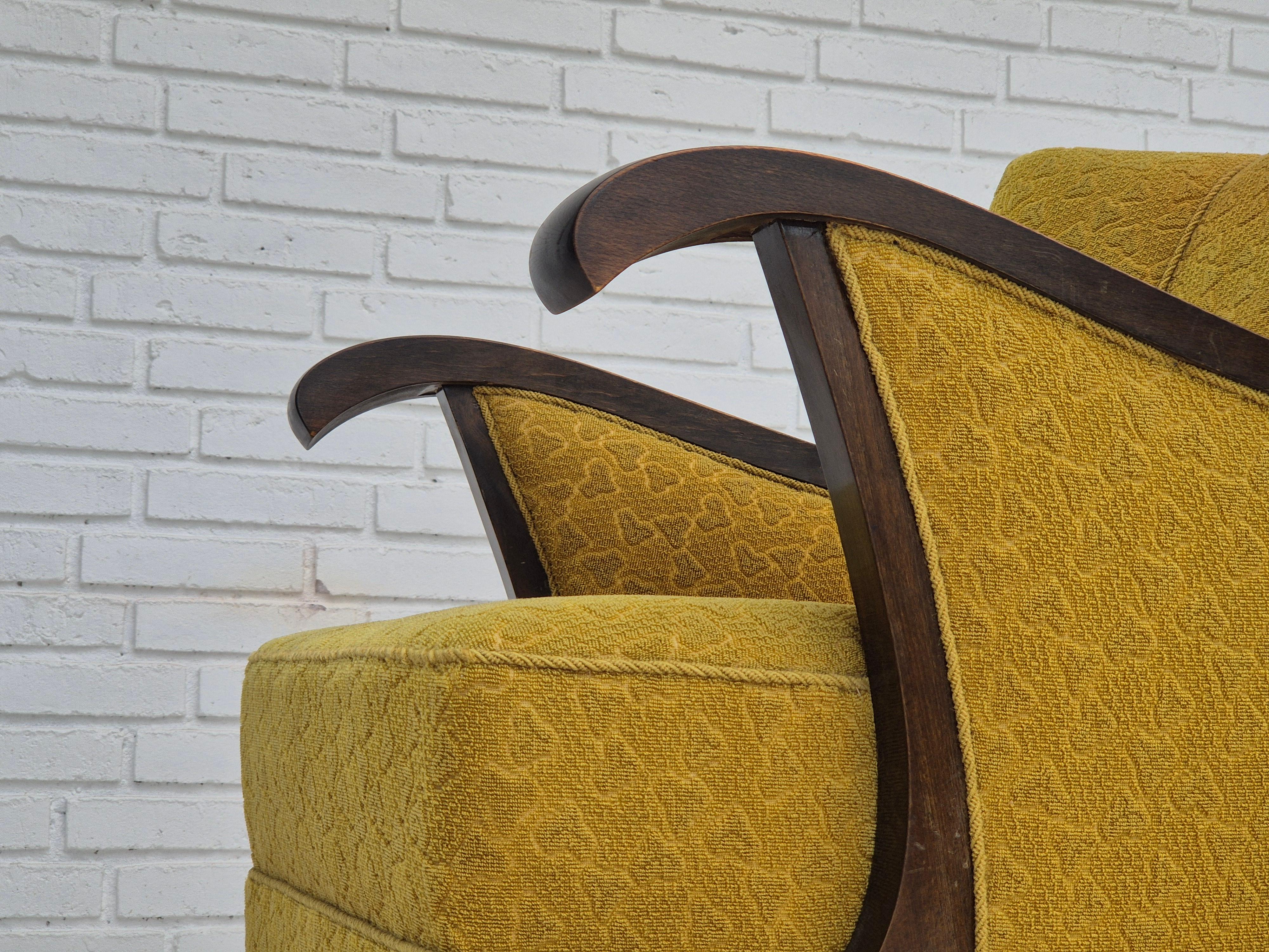 1950s, Danish vintage chair, light green wool fabric, beech wood. For Sale 2