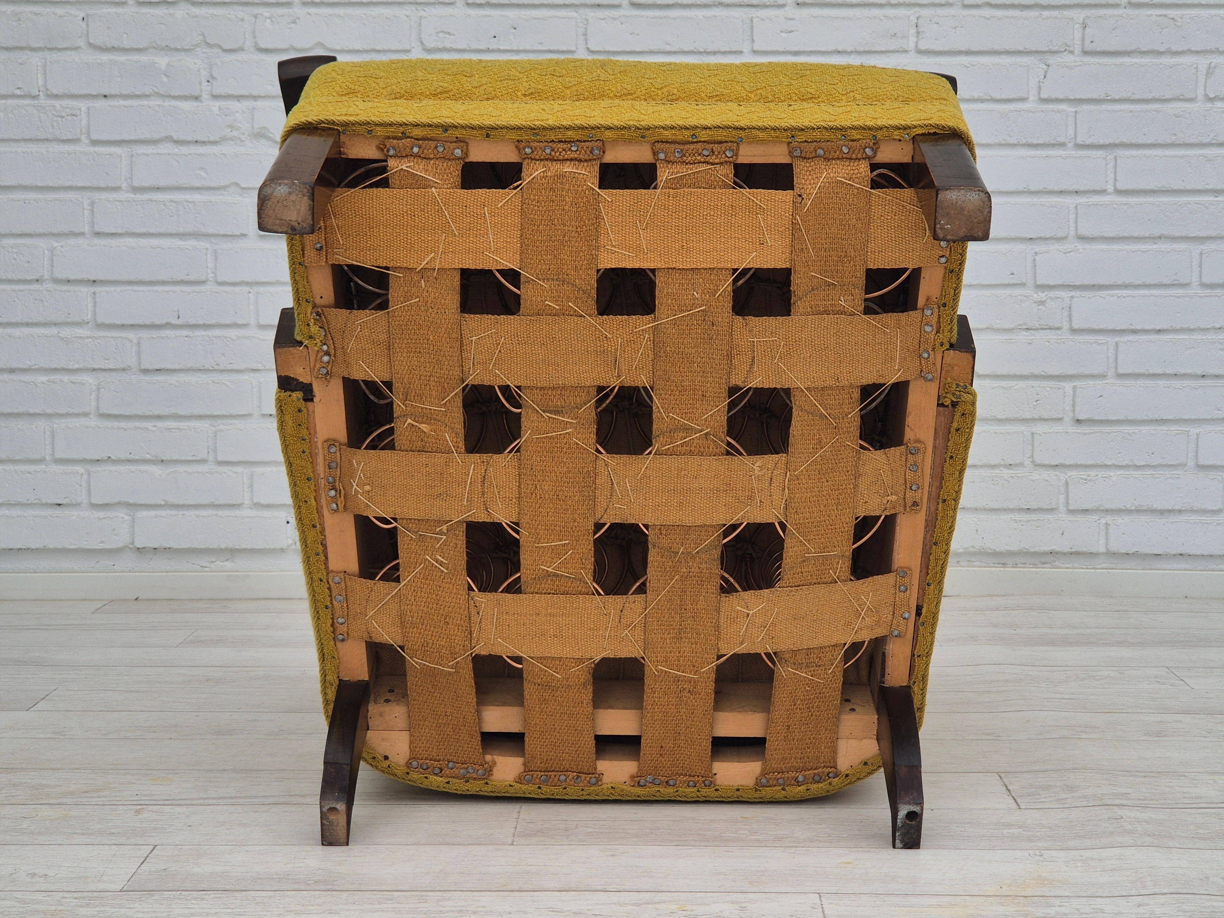 1950s, Danish vintage chair, light green wool fabric, beech wood. For Sale 3