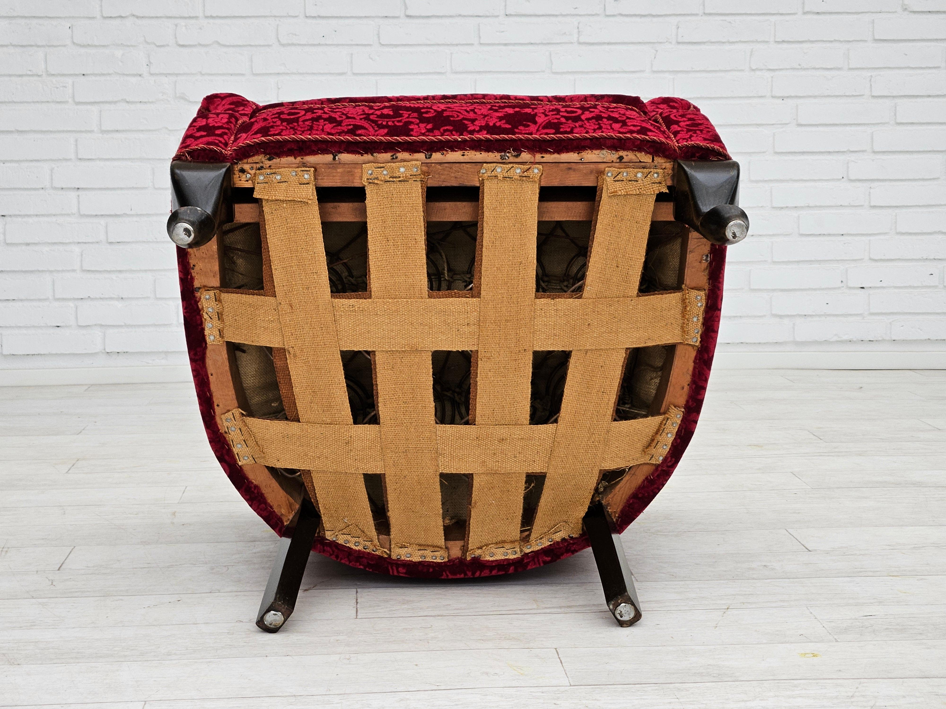 1950s, Danish vintage chair, red cotton/wool fabric, beech wood. For Sale 11