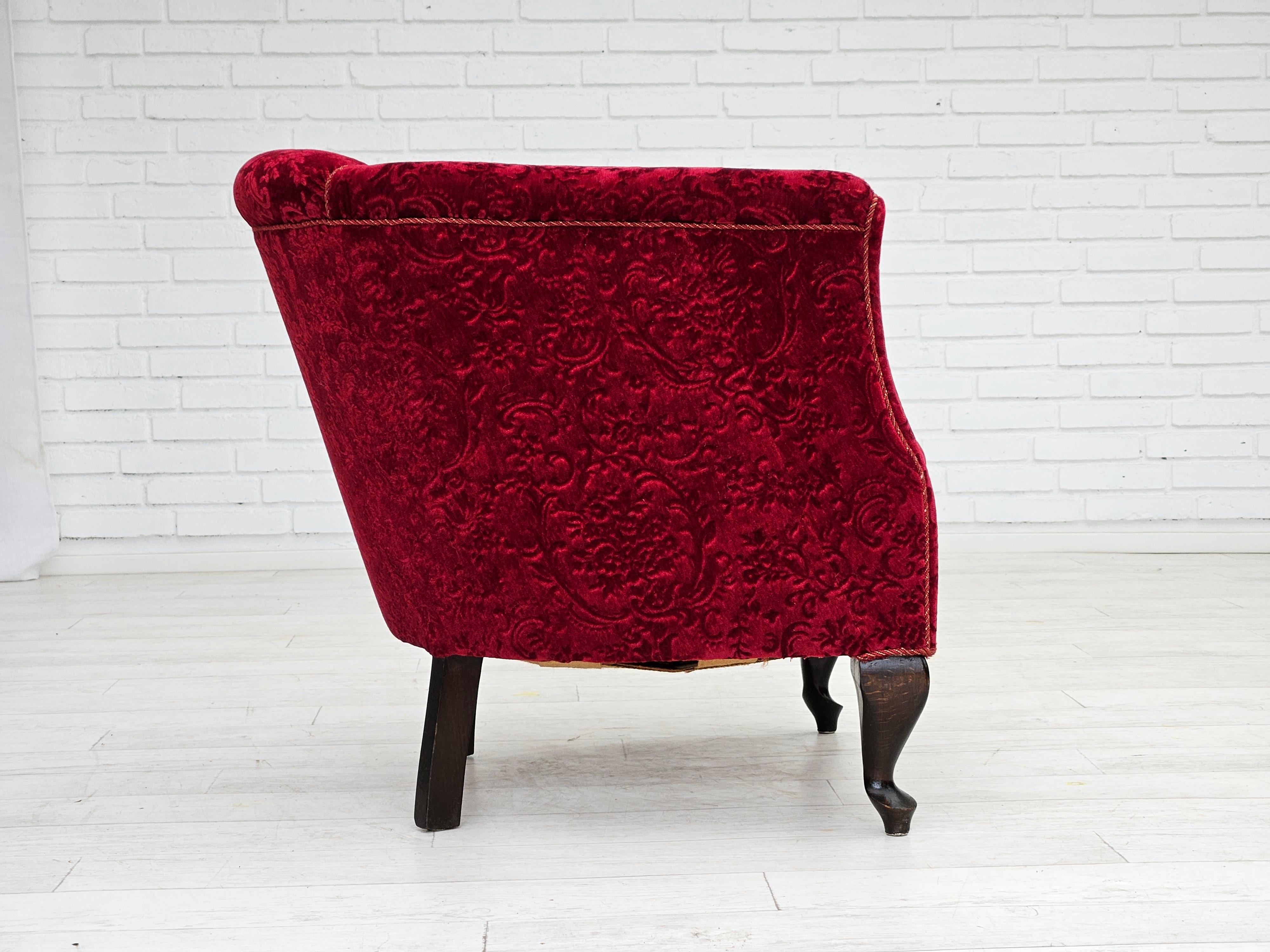 Mid-20th Century 1950s, Danish vintage chair, red cotton/wool fabric, beech wood. For Sale