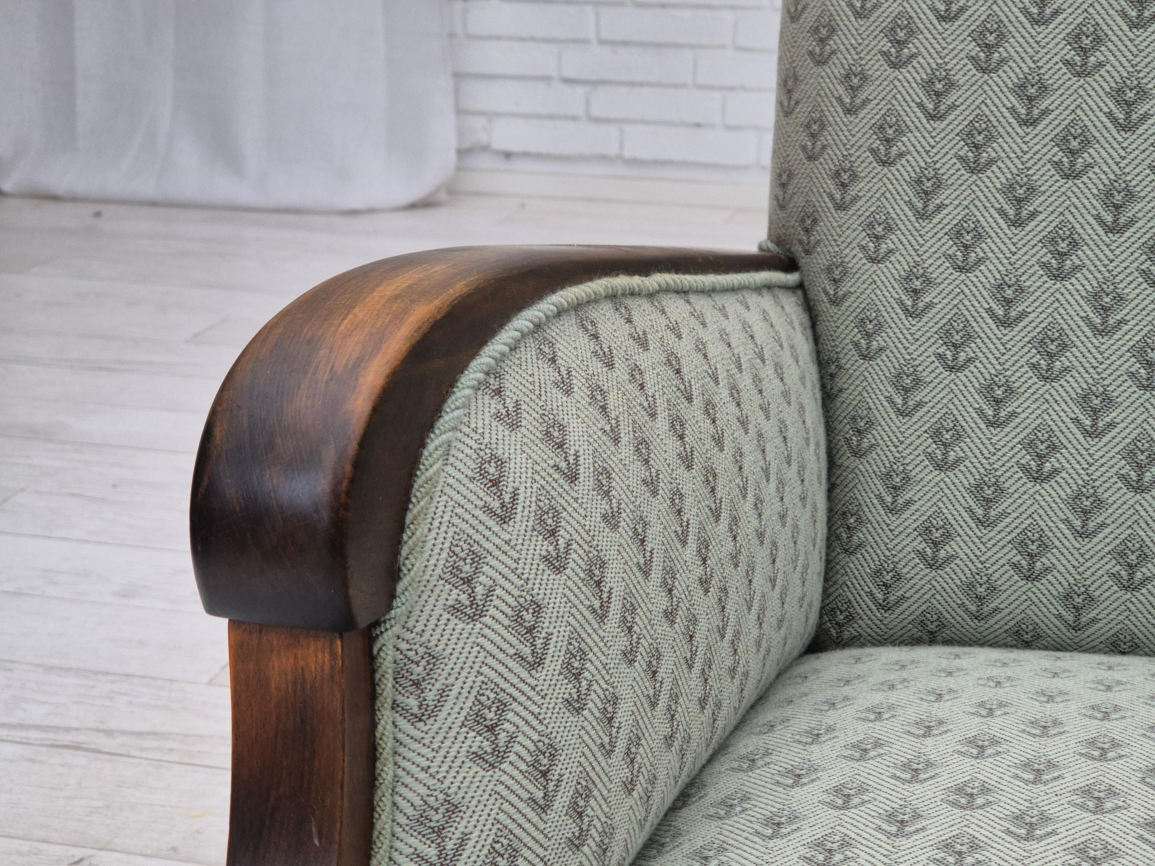 Sillón danés vintage de los años 50, retapizado, tejido de mezcla de lana. en venta 11