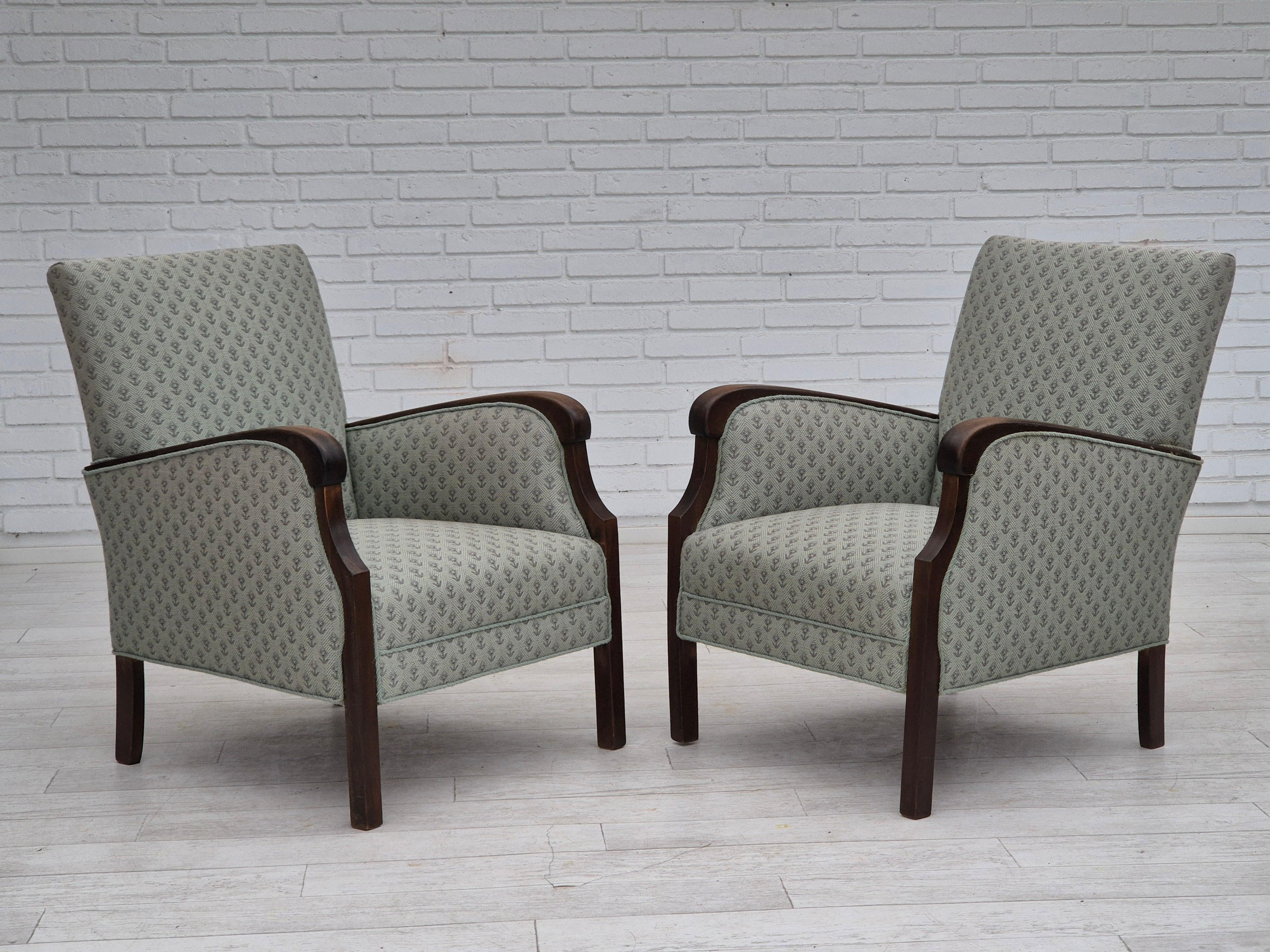Sillón danés vintage de los años 50, retapizado, tejido de mezcla de lana. Escandinavo moderno en venta