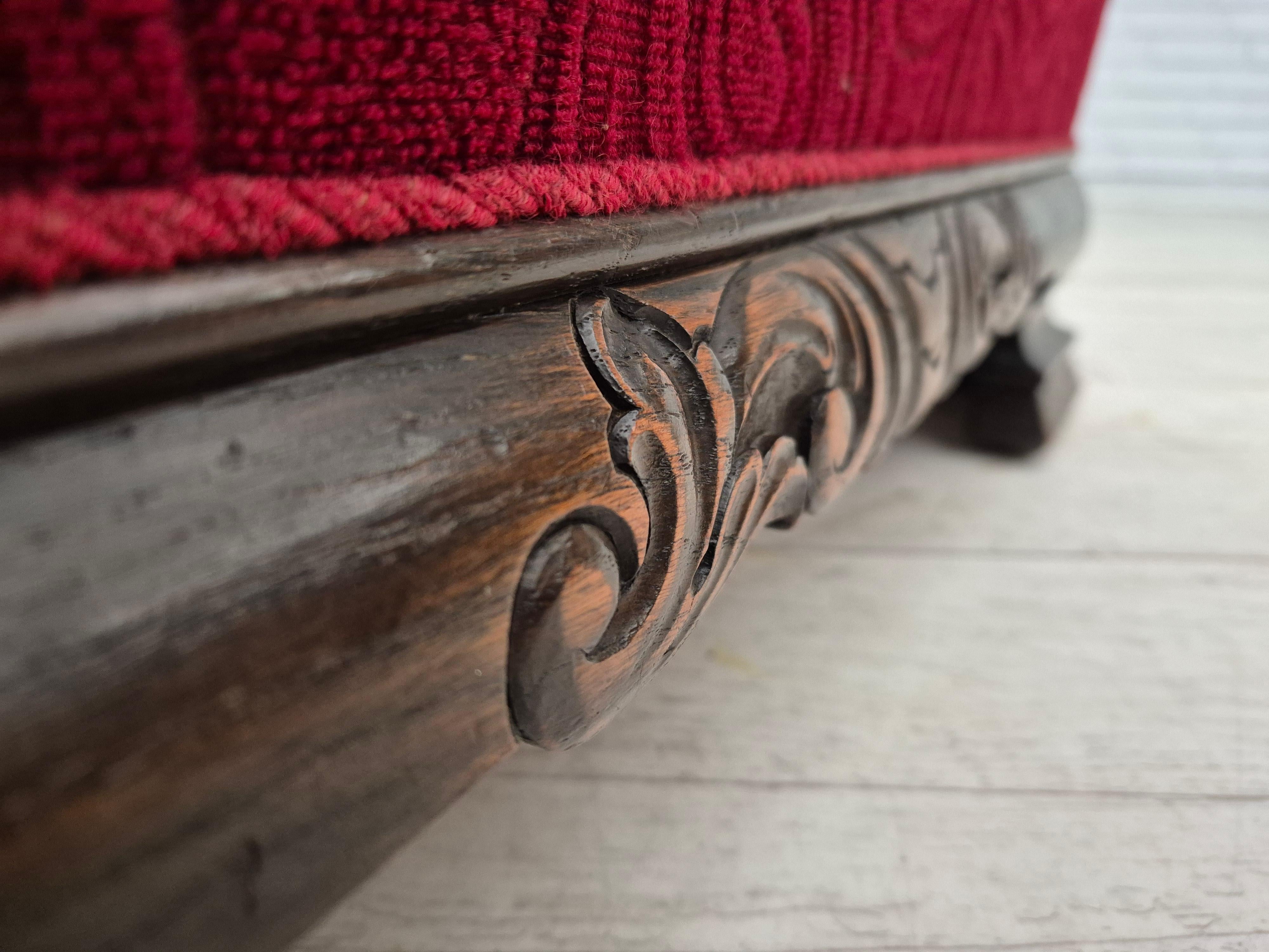 1950s, Danish vintage relax armchair, furniture fabric, oak wood, original. For Sale 6