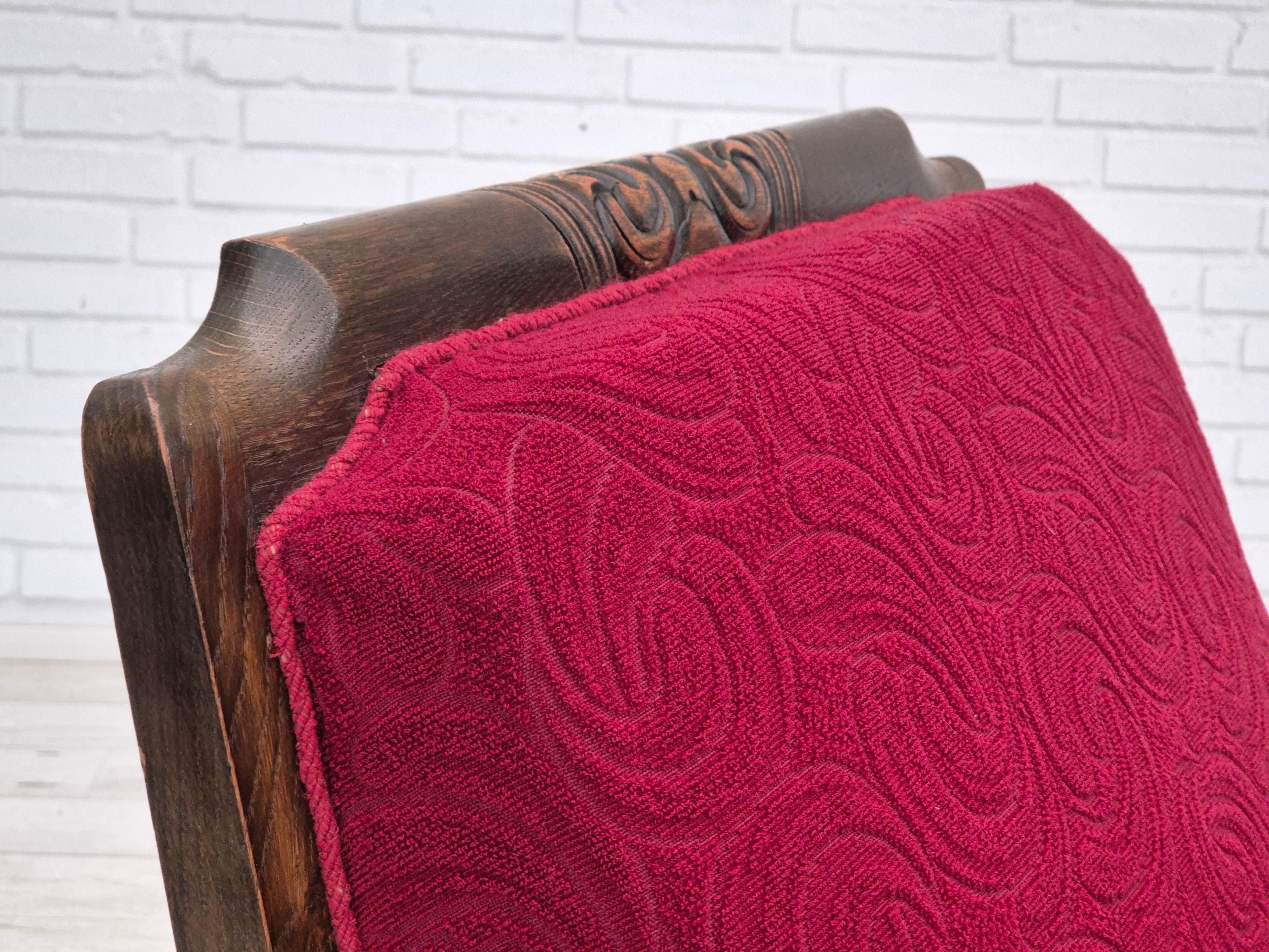 1950s, Danish vintage relax armchair, furniture fabric, oak wood, original. For Sale 8