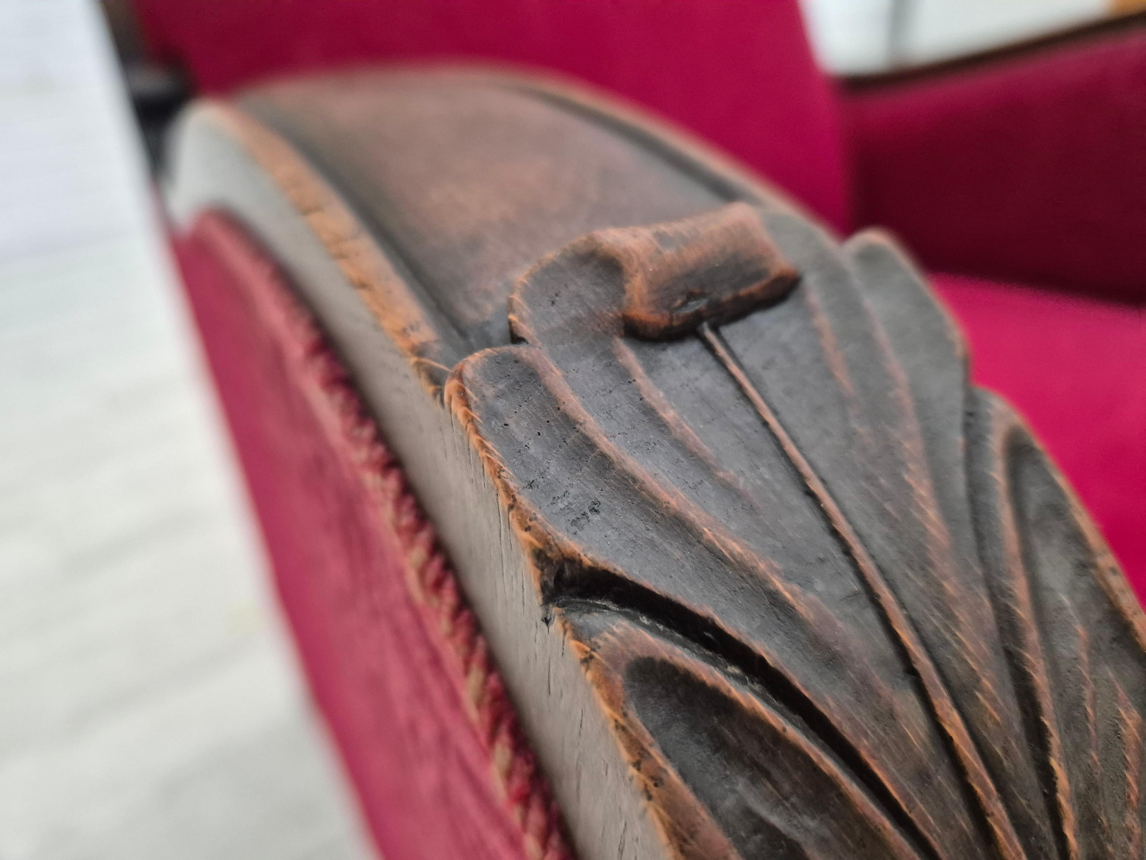 1950s, Danish vintage relax armchair, furniture fabric, oak wood, original. For Sale 9