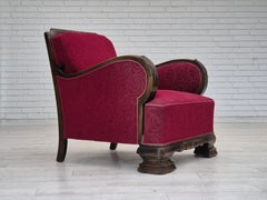 1950s, Danish vintage relax armchair, furniture fabric, oak wood, original.