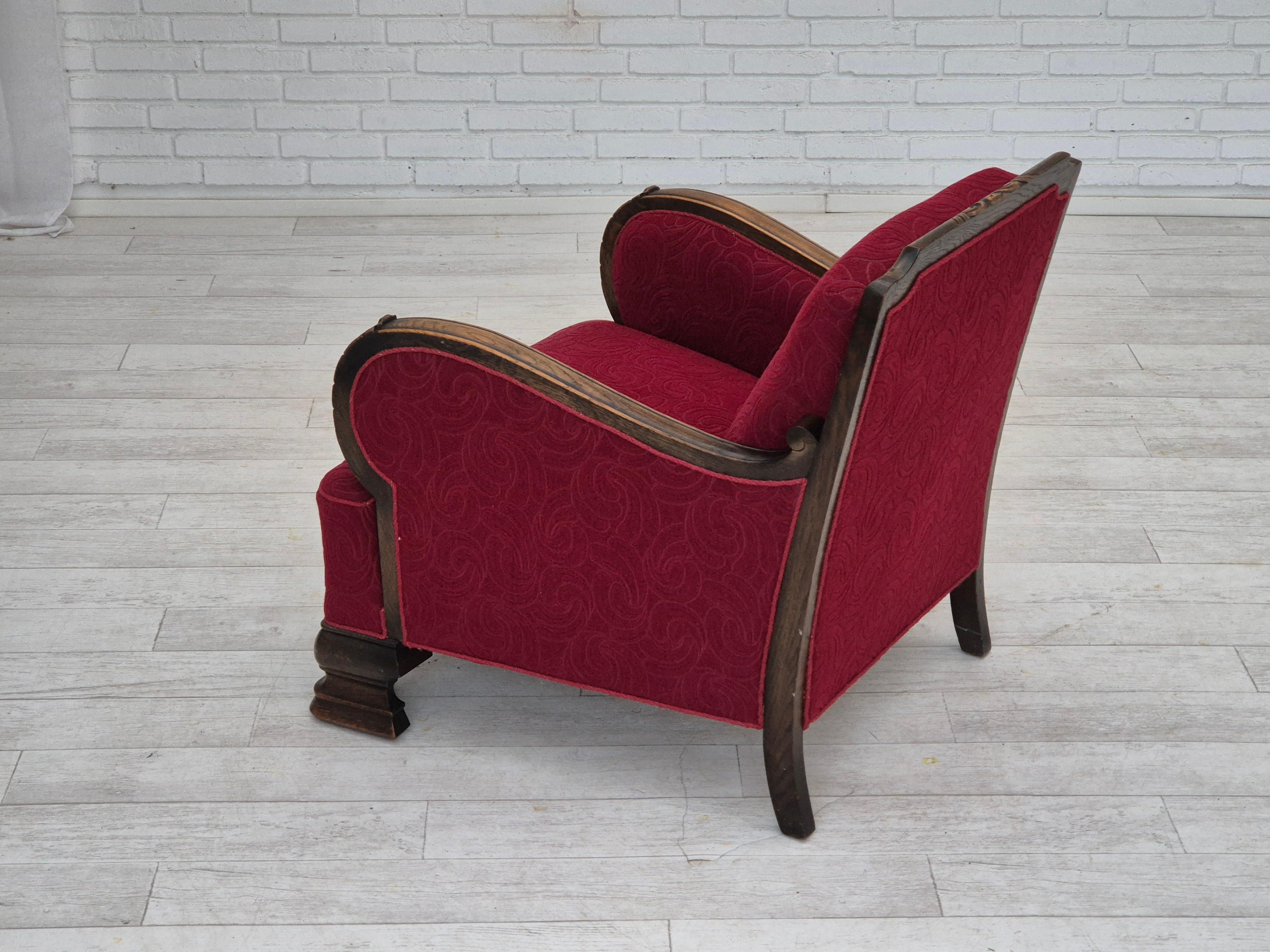 1950s, Danish vintage relax armchair, furniture fabric, oak wood, original. For Sale 2