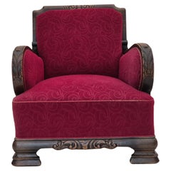 1950s, Danish vintage relax armchair, furniture fabric, oak wood, original.