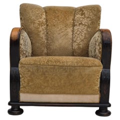 Años 50, sillón relax vintage danés, muebles de terciopelo, madera de fresno.