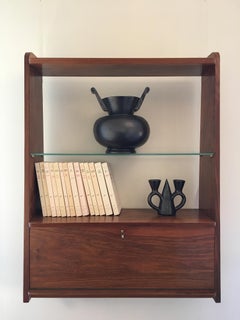 1950s Danish Walnut Wall-Mounted Shelf Cabinet