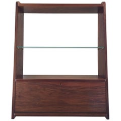 1950s Danish Walnut Wall-Mounted Shelf Cabinet