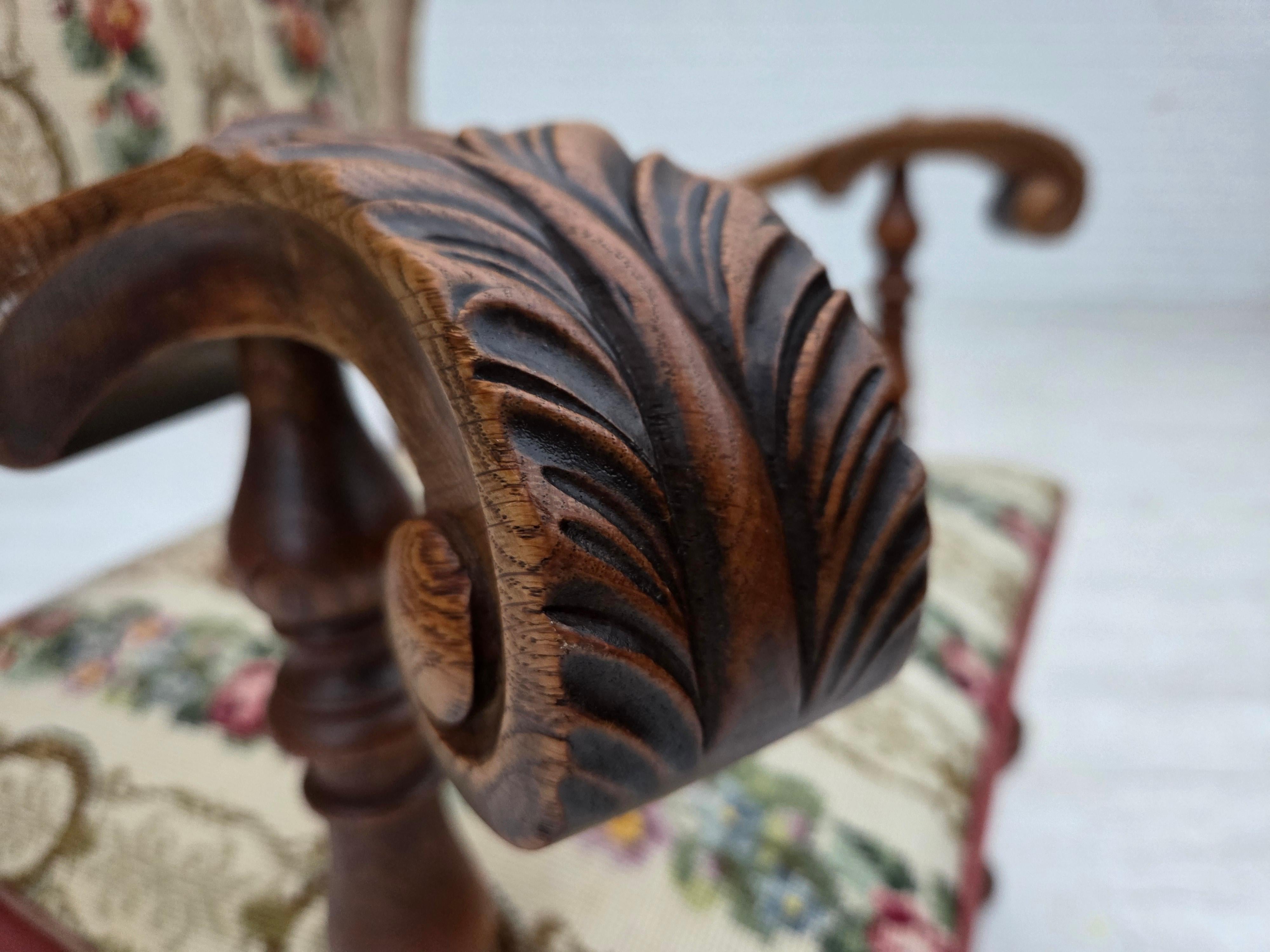 Años 50, sillón danés orejero, tejido de lana, terciopelo rojo para muebles, madera de fresno. en venta 10