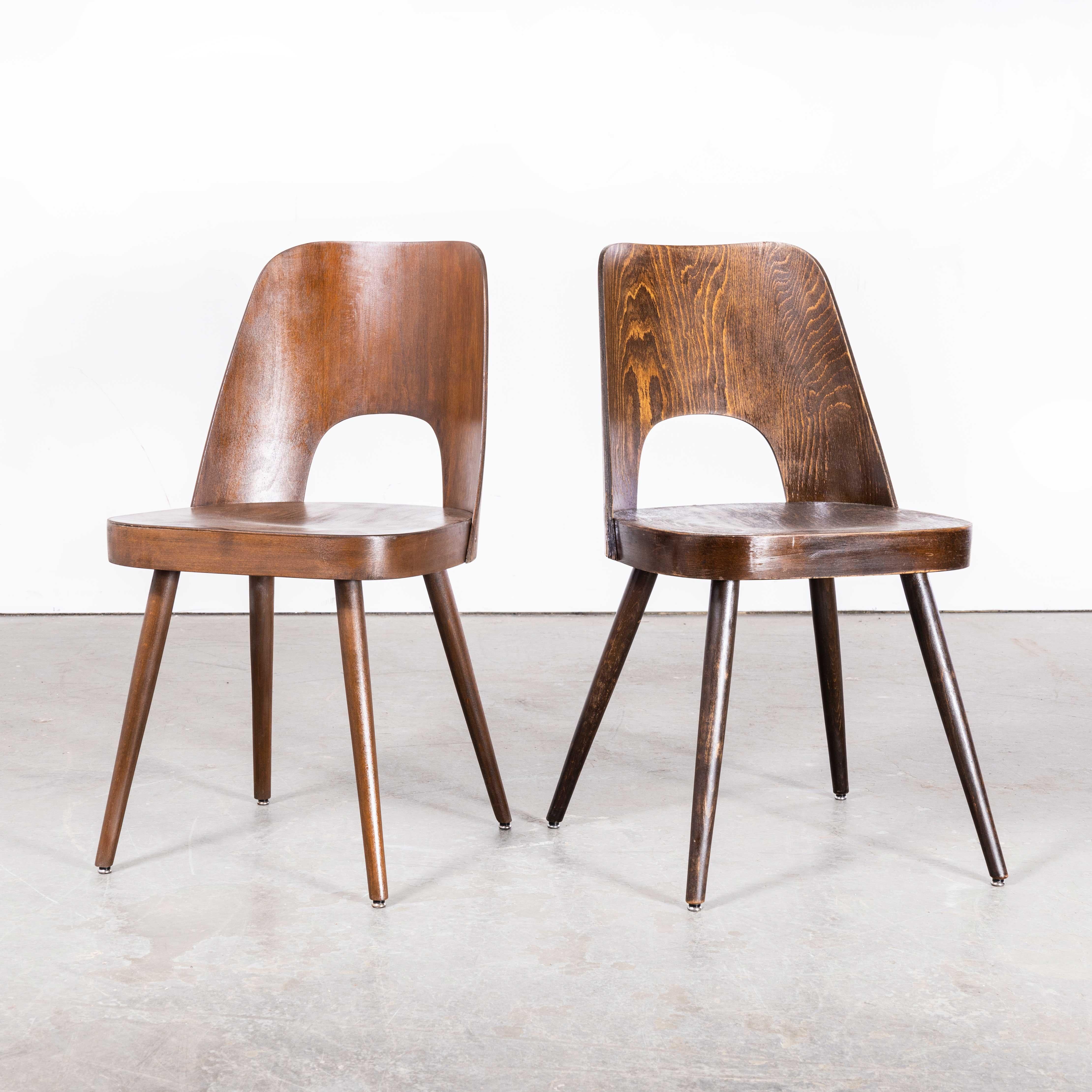 1950’s Dark Beech Side Chair – Oswald Haerdtl Model 515 – Pair
1950’s Dark Beech Side Chair – Oswald Haerdtl Model 515 – Pair. This chair was produced by the famous Czech firm Ton, still trading today and producing beautiful furniture, they are an