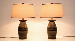 1950s Dark Brown Ceramic Pair of Table Lamp by Jane & Gordon Martz 'B'