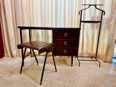1950's Dark Brown Stitched Leather Desk by Jacques Adnet