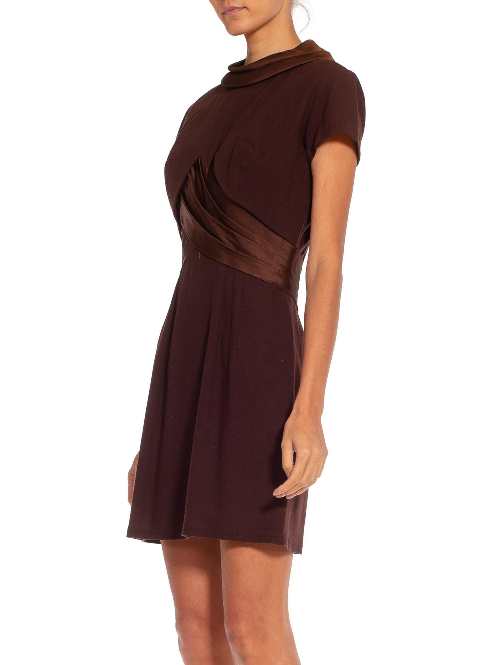 Black 1950S Dark Chocolate Brown Silk & Wool Dress