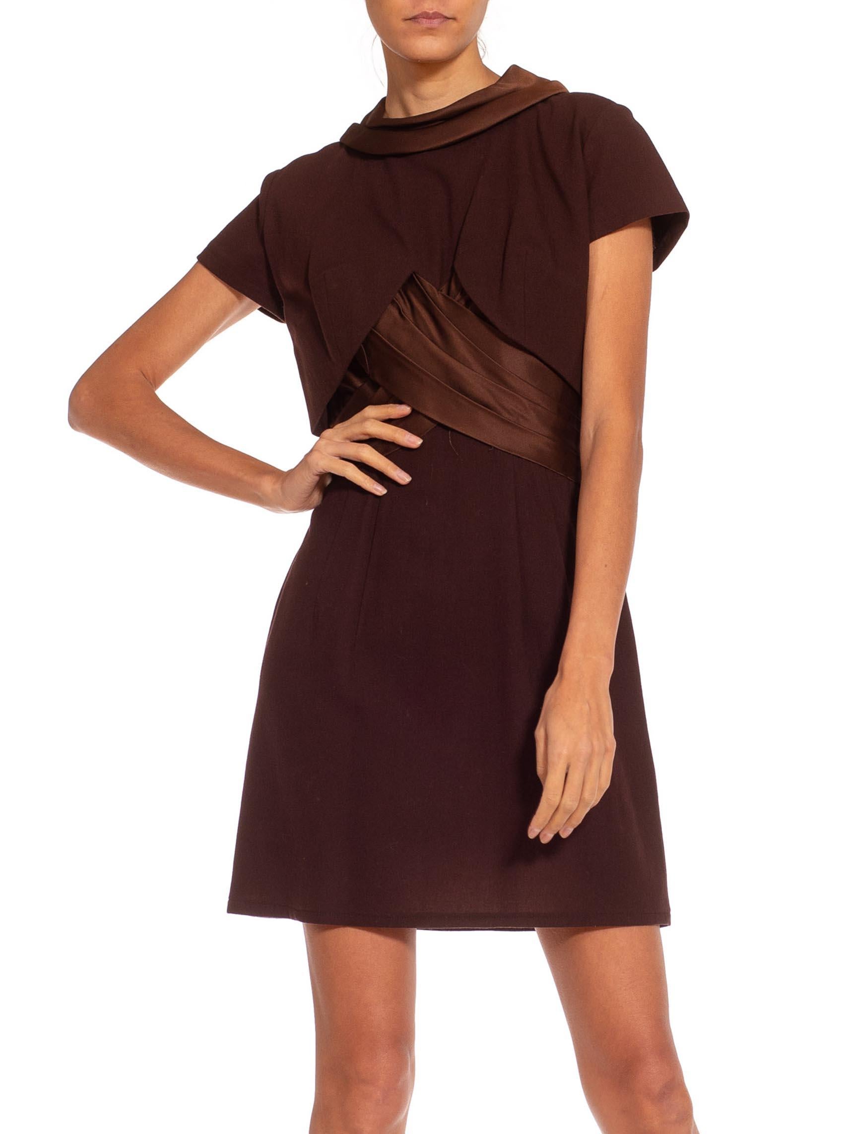 Women's 1950S Dark Chocolate Brown Silk & Wool Dress