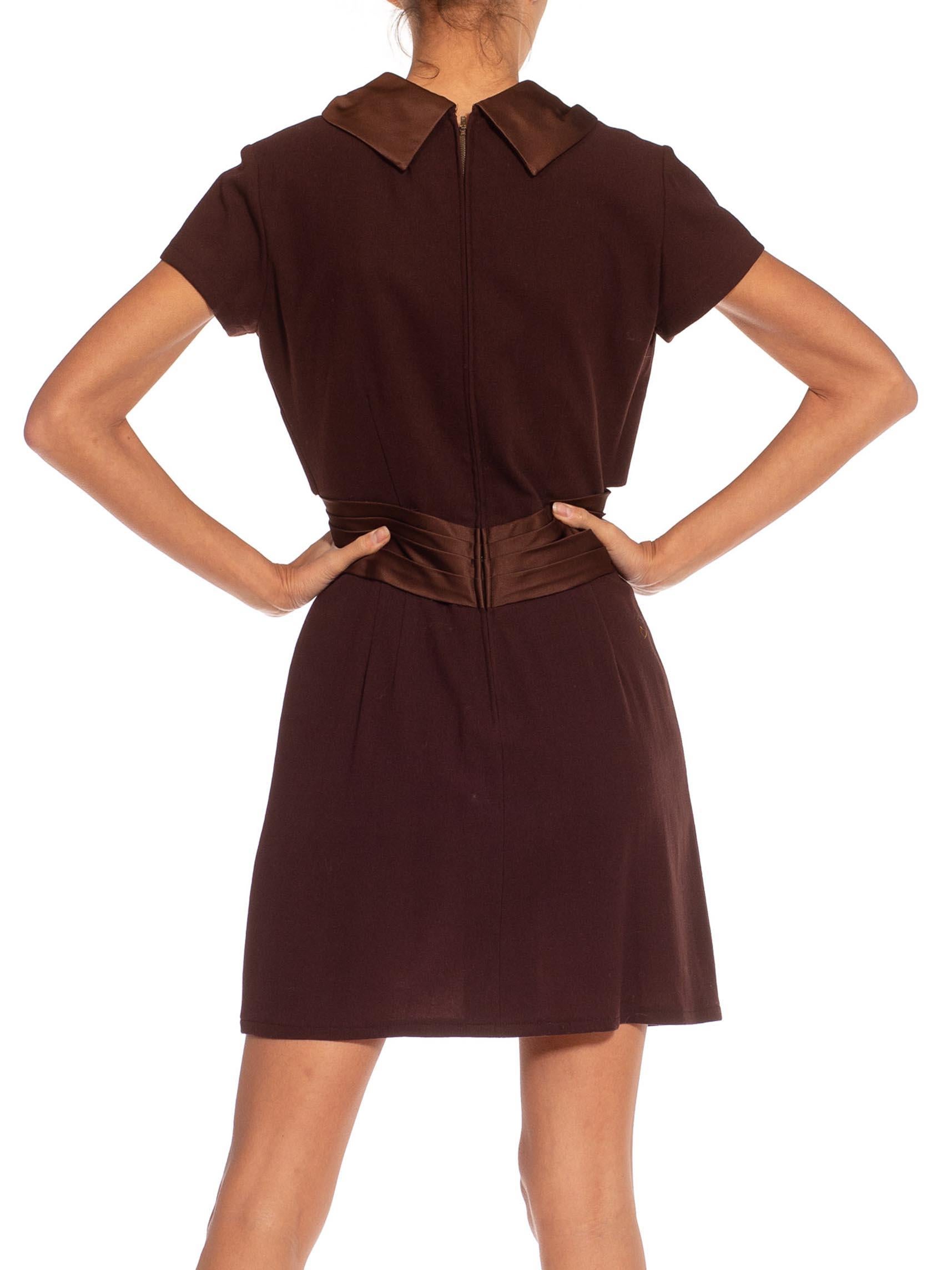 1950S Dark Chocolate Brown Silk & Wool Dress 1