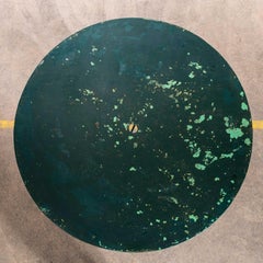 1950's Dark Green Round Metal Folding Dining Table
