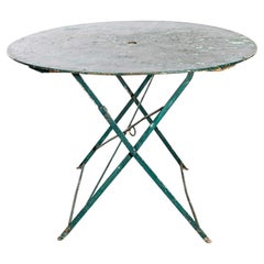1950's Dark Green Round Metal Folding Dining Table