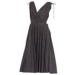 Vintage 1950S Dark Grey Cotton Fit & Flare Dress With Unique Pleated Ruffles