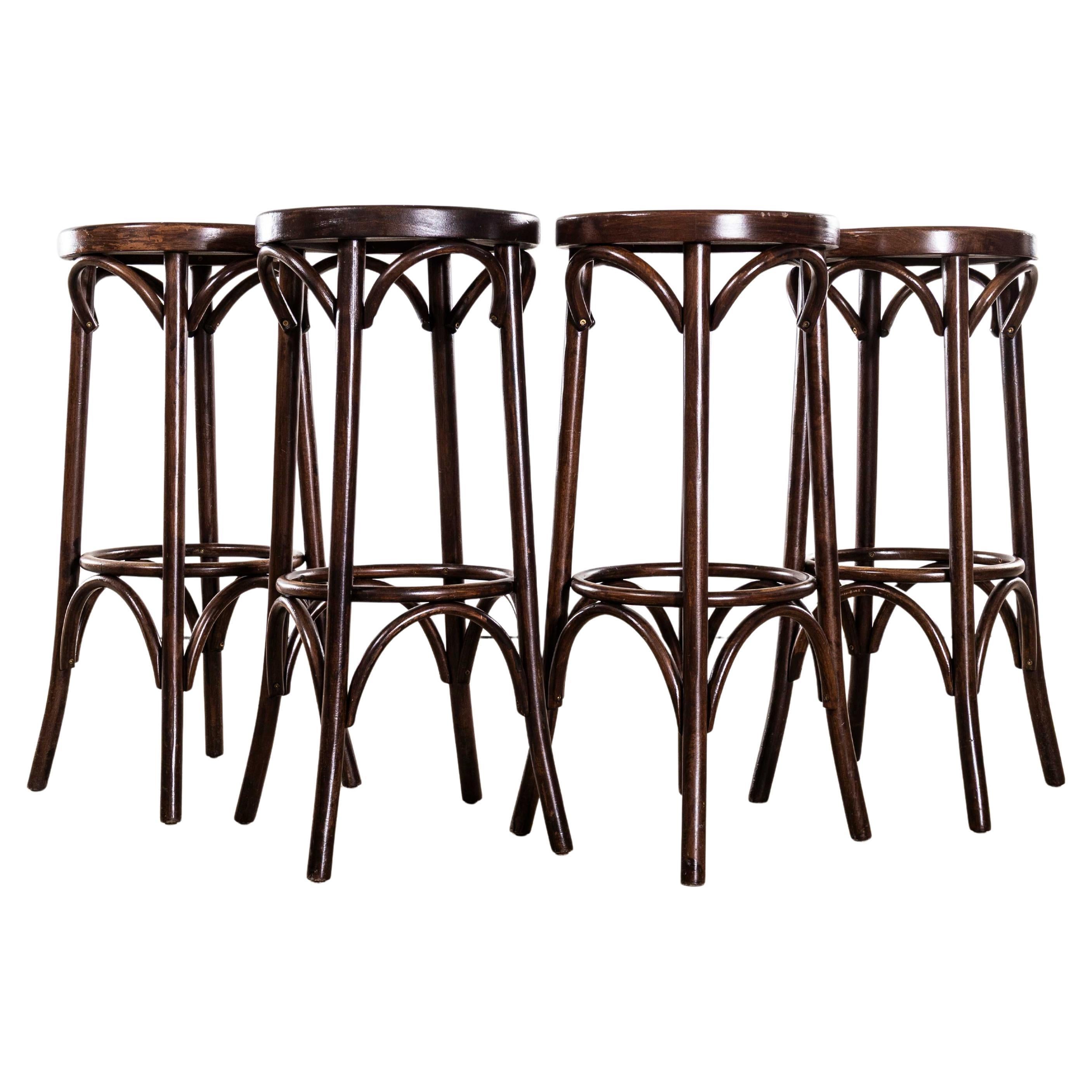 1950
s Dark Oak Bentwood Barstools - Set Of Four