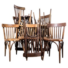 Sillas de comedor de madera curvada de bistro de roble oscuro de los años 50