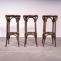 1950's Dark Oak French Bentwood Bar Stools - Set Of Three