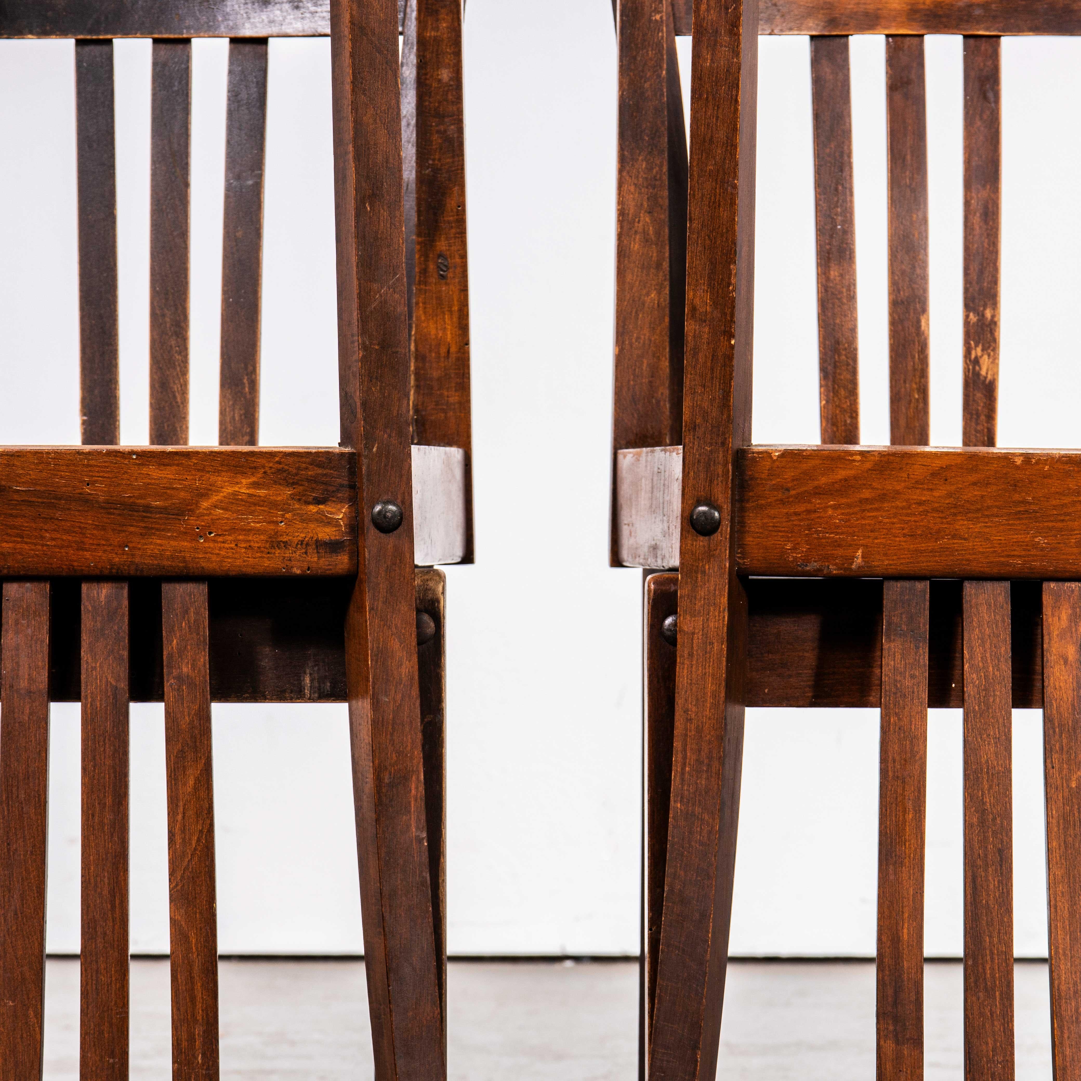 French 1950's Dark Oak Tri-Back Stella Dining Chairs - Set Of Four For Sale