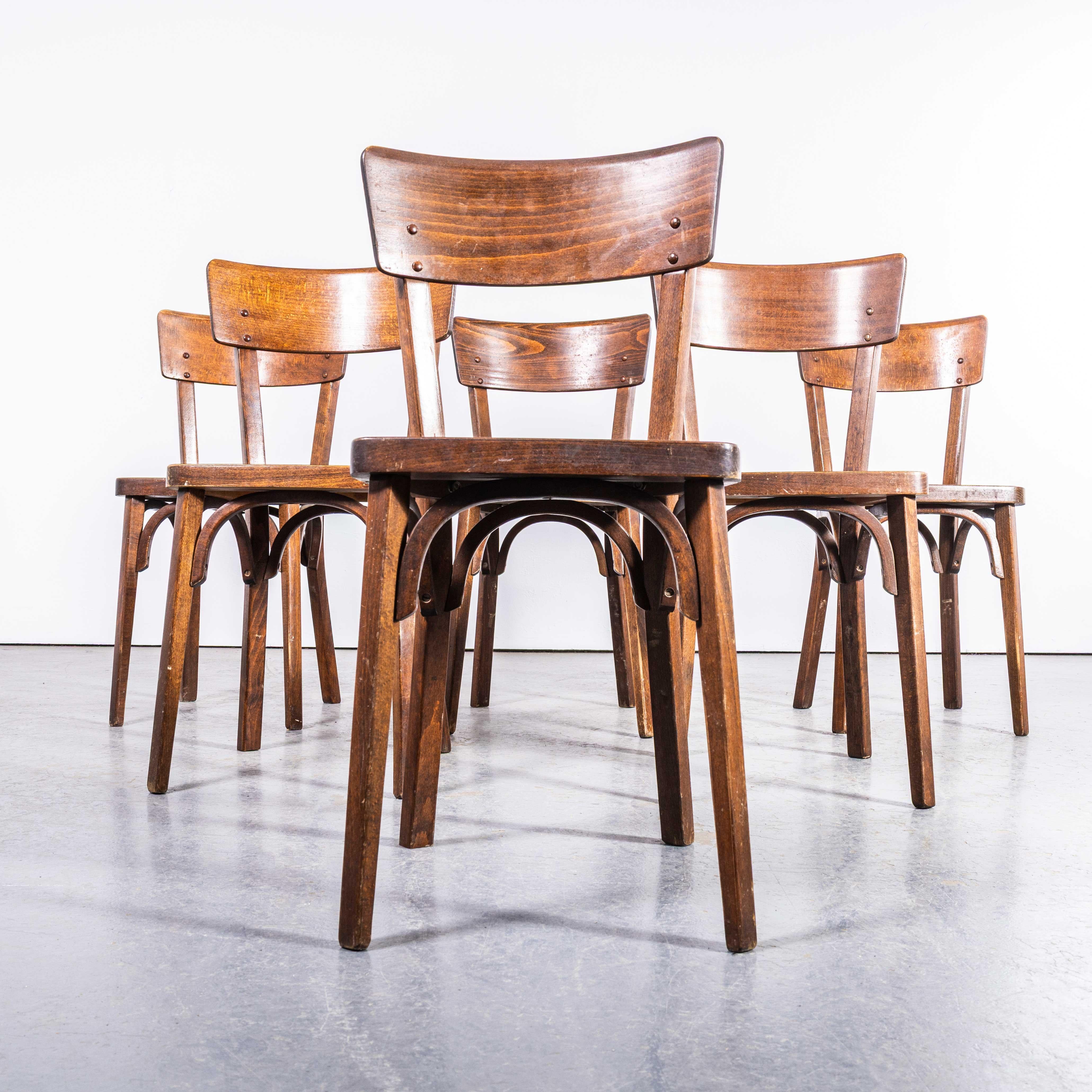 Chaises de salle à manger en bentwood Baumann Shaker foncé des années 1950 - Lot de six