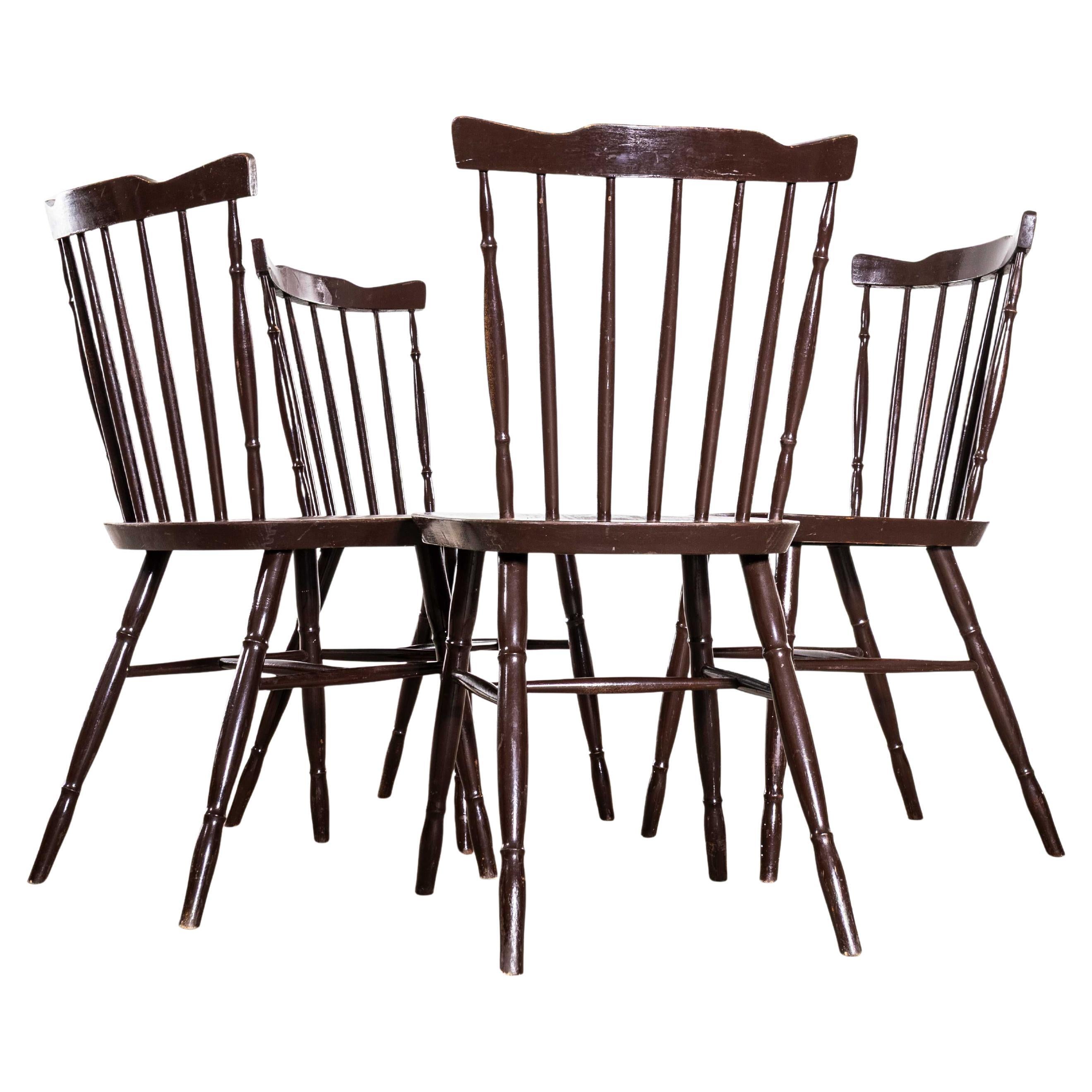 Chaises de salle à manger à dossier en fuseau sombre des années 1950 - Ensemble de quatre