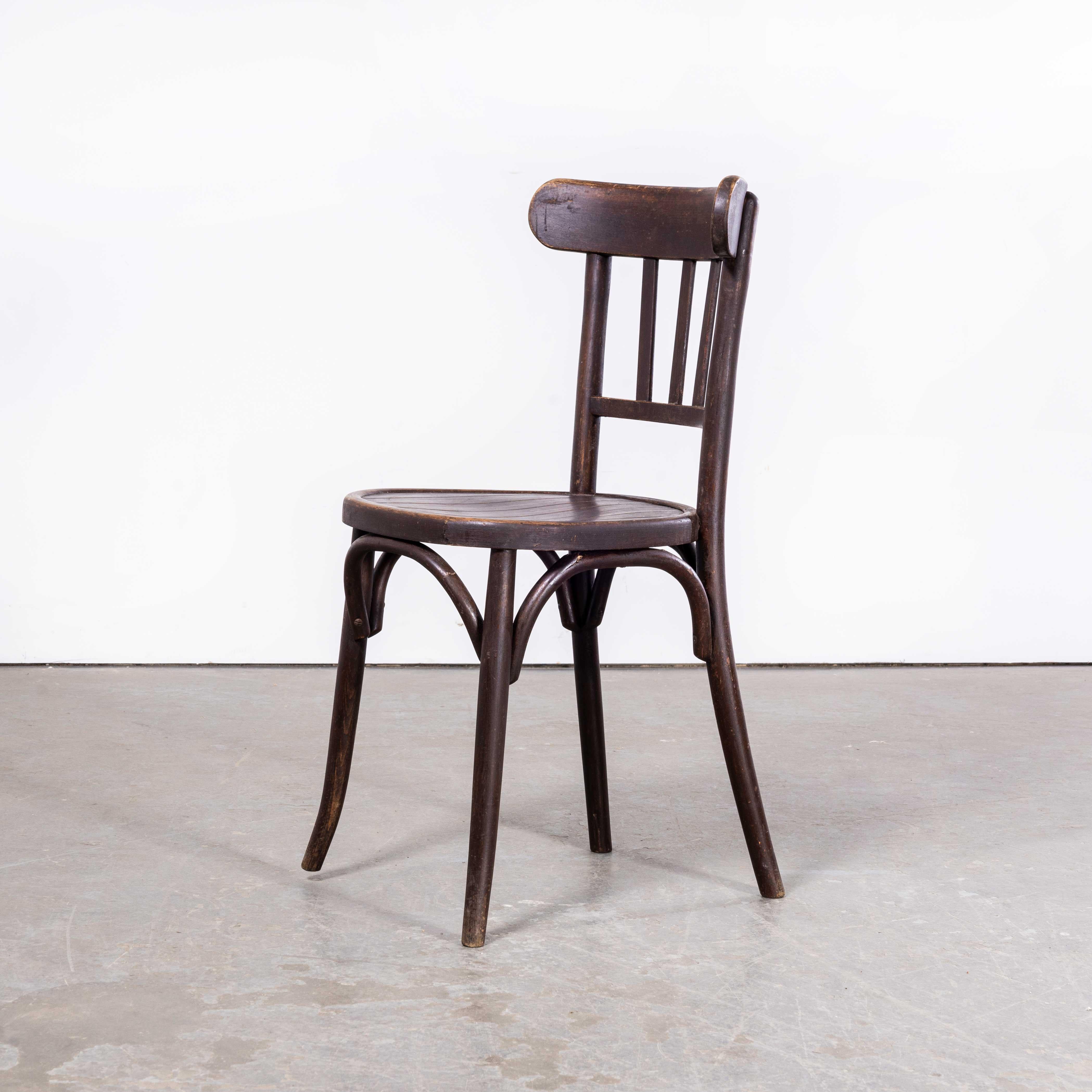 1950’s Dark Walnut Luterma Bentwood Chairs – Set of Five
1950’s Dark Walnut Luterma Bentwood Chairs – Set of Five. The process of steam bending beech to create elegant chairs was discovered and developed by Thonet, but when its patents expired in